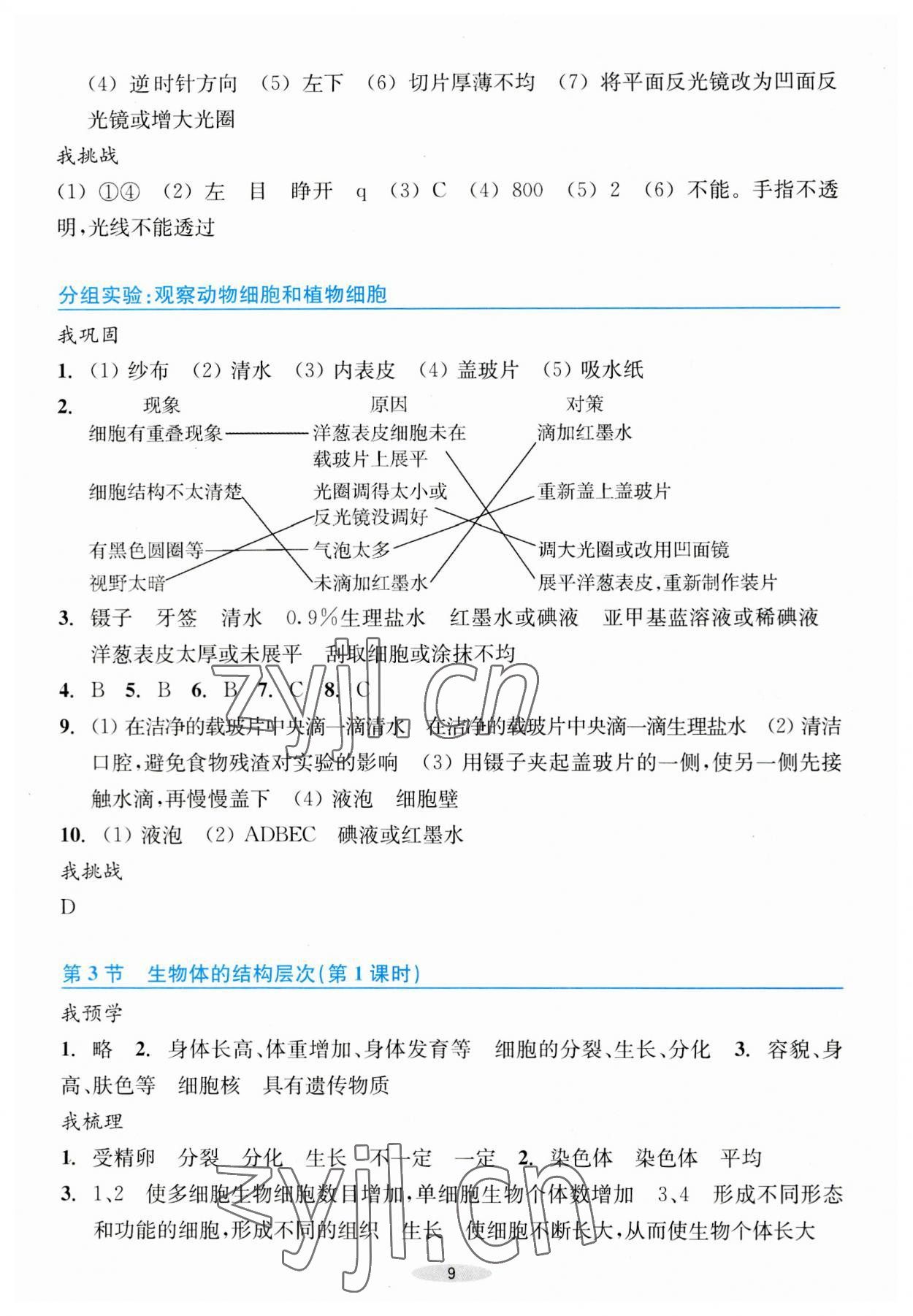 2023年預(yù)學(xué)與導(dǎo)學(xué)七年級(jí)科學(xué)上冊(cè)浙教版 參考答案第9頁