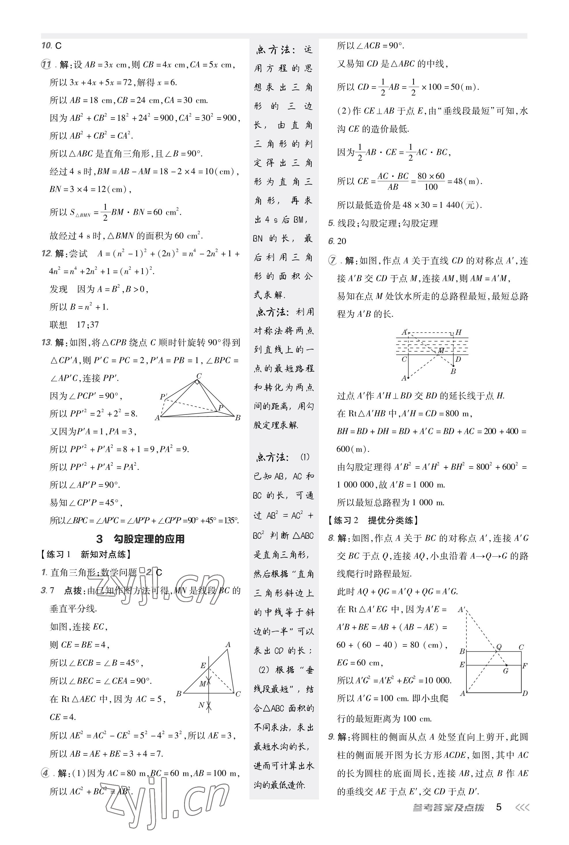 2023年點(diǎn)撥訓(xùn)練八年級數(shù)學(xué)上冊北師大版福建專版 參考答案第4頁