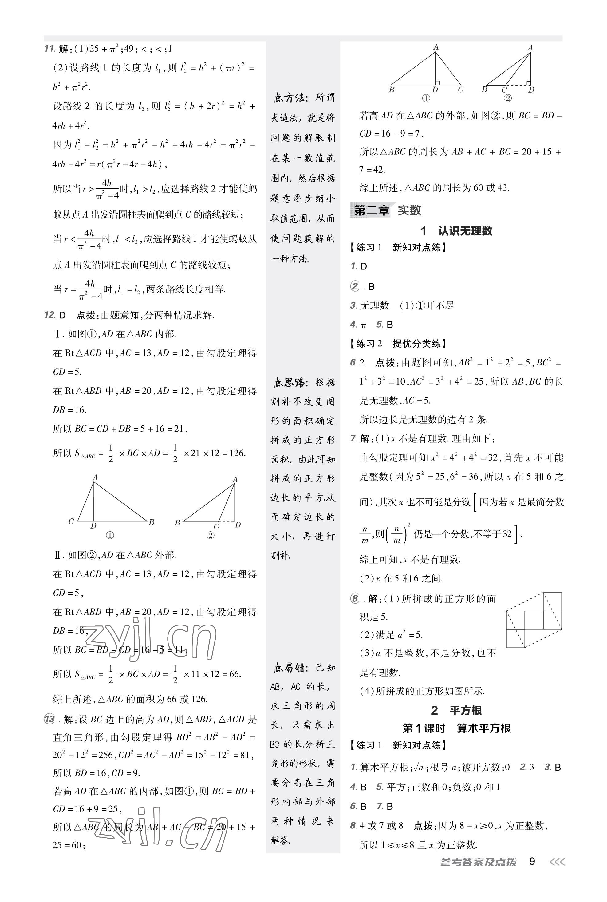 2023年點(diǎn)撥訓(xùn)練八年級(jí)數(shù)學(xué)上冊北師大版福建專版 參考答案第8頁