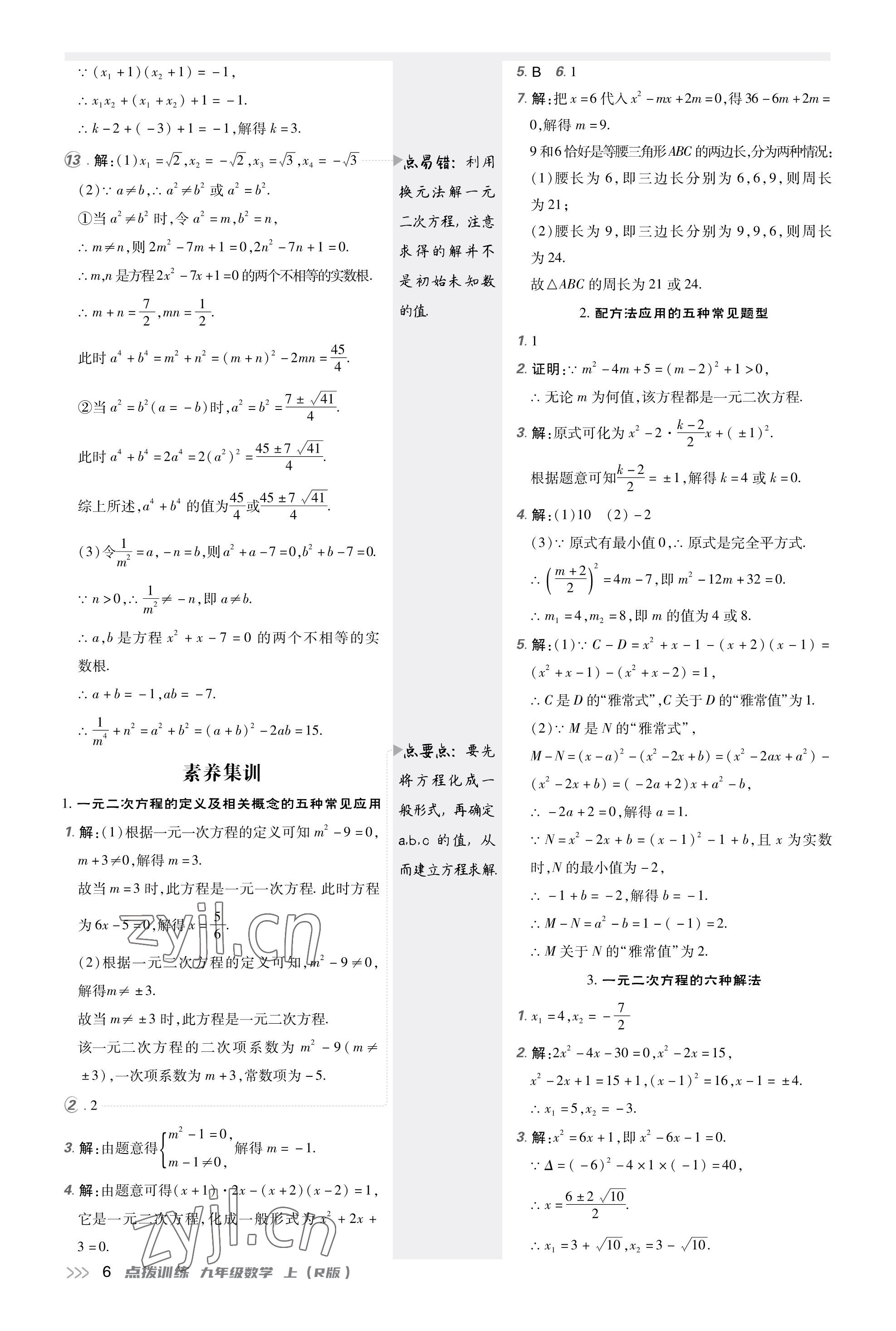 2023年點撥訓練九年級數(shù)學上冊人教版福建專版 參考答案第5頁