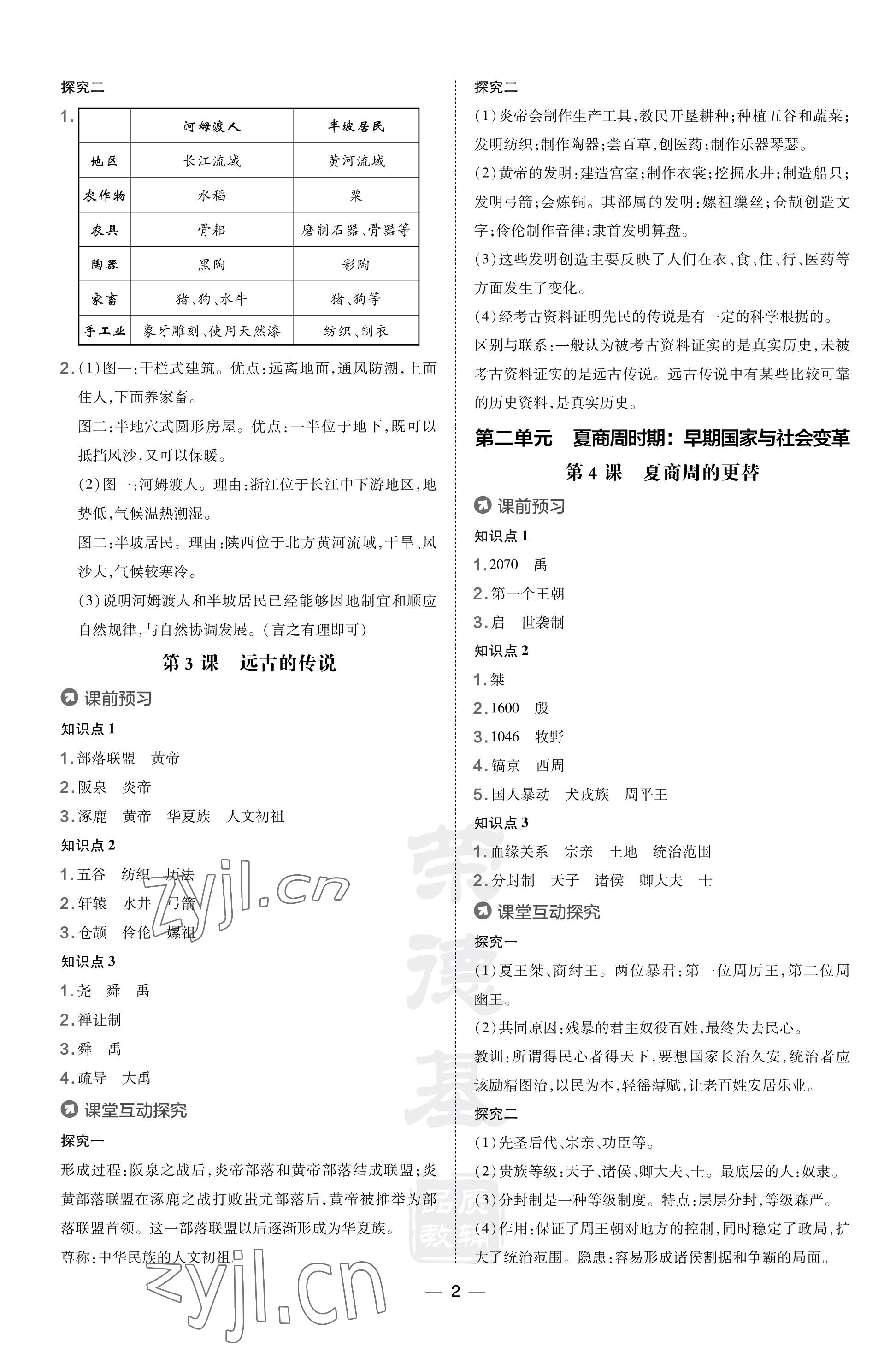 2023年點撥訓(xùn)練七年級歷史上冊人教版福建專版 參考答案第2頁