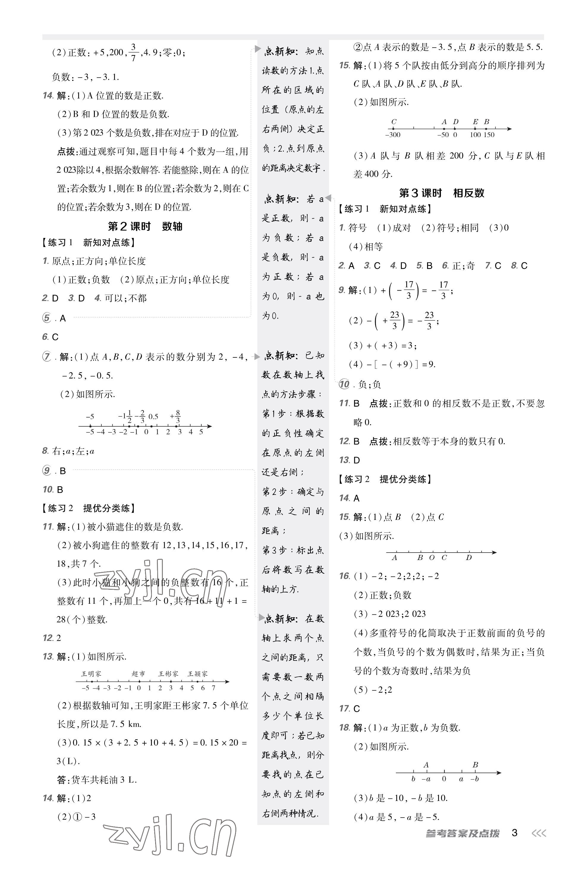 2023年點(diǎn)撥訓(xùn)練七年級(jí)數(shù)學(xué)上冊(cè)人教版福建專(zhuān)版 參考答案第2頁(yè)