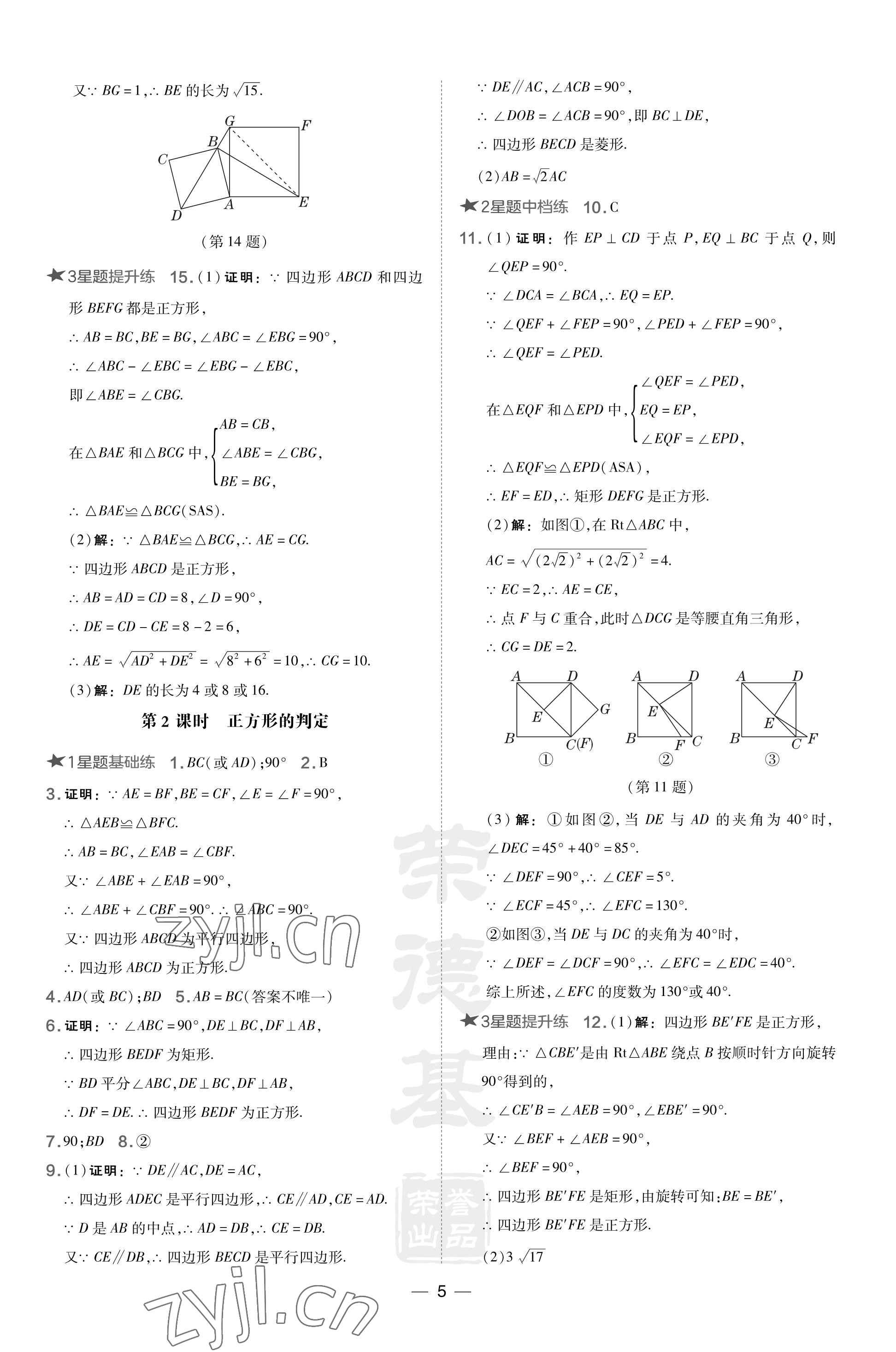 2023年点拨训练九年级数学上册北师大版山西专版 参考答案第5页