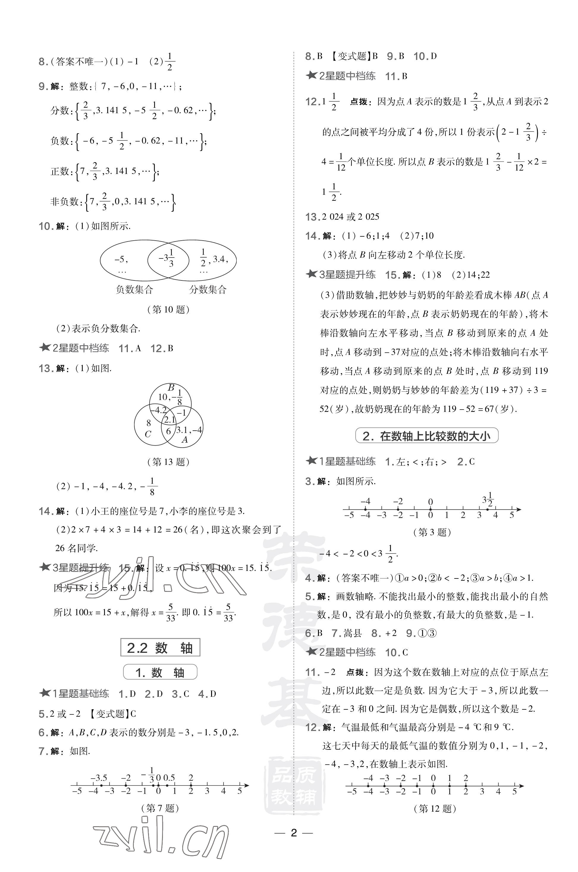 2023年點(diǎn)撥訓(xùn)練七年級(jí)數(shù)學(xué)上冊(cè)華師大版 參考答案第2頁(yè)