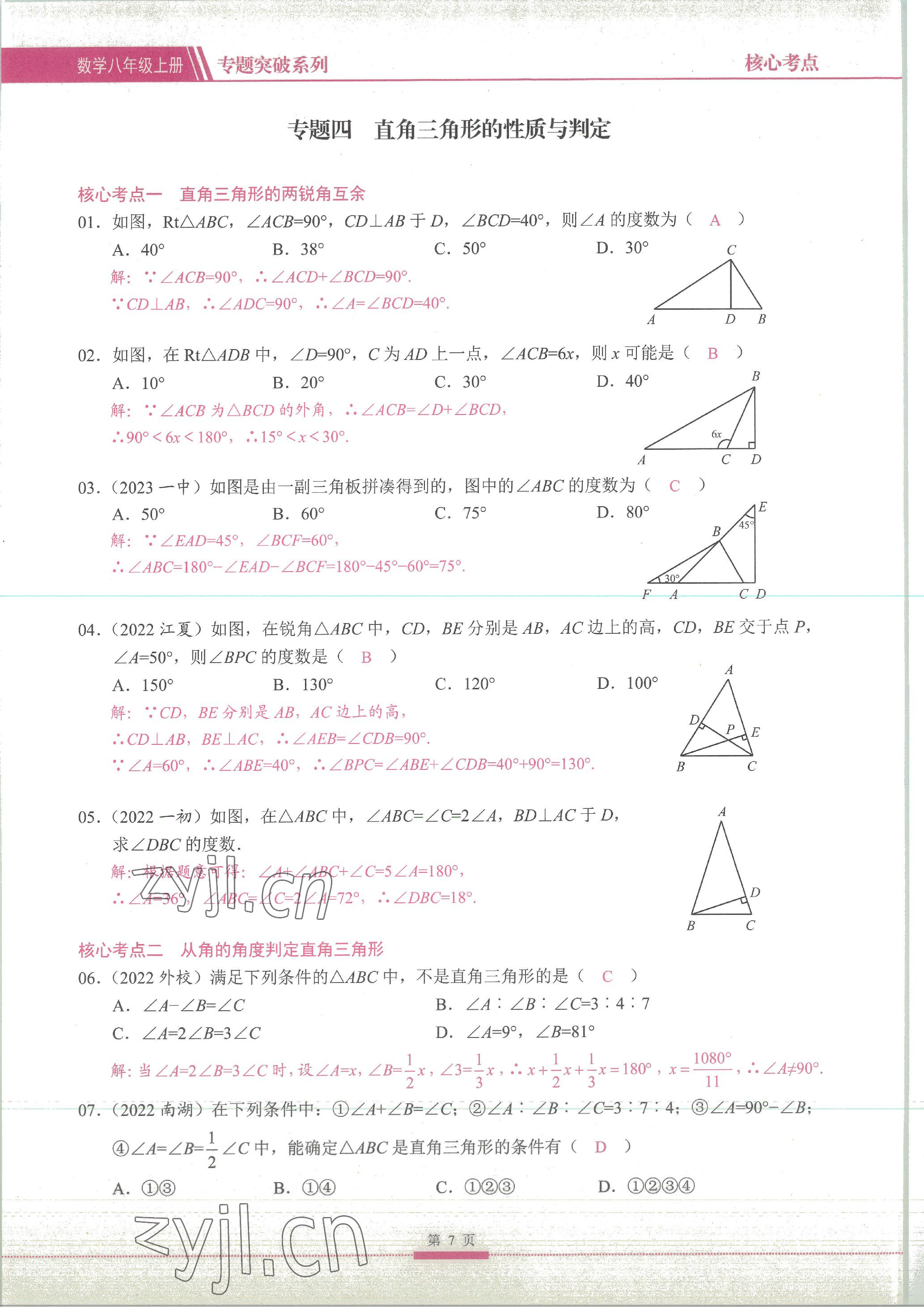 2023年名校學(xué)典核心考點(diǎn)延邊大學(xué)出版社八年級數(shù)學(xué)上冊人教版 參考答案第7頁