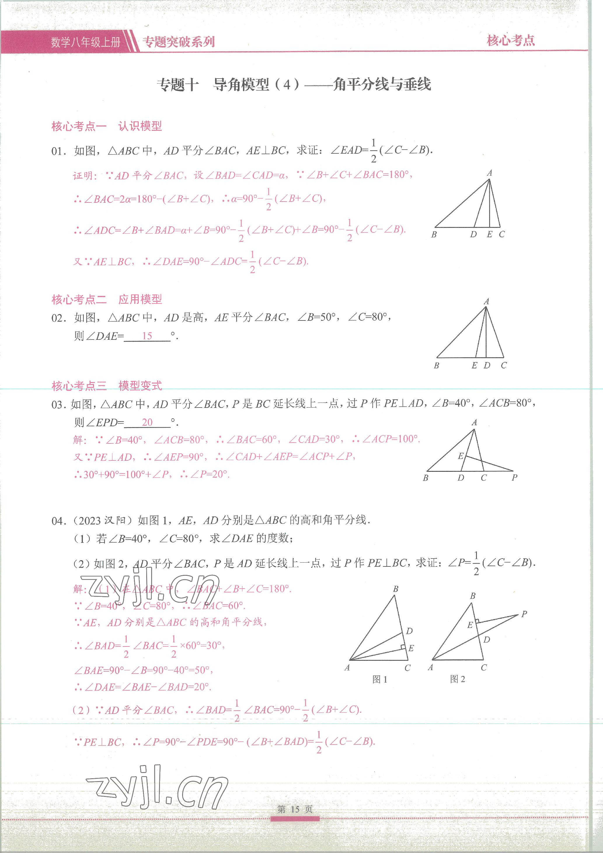 2023年名校學典核心考點延邊大學出版社八年級數學上冊人教版 參考答案第15頁