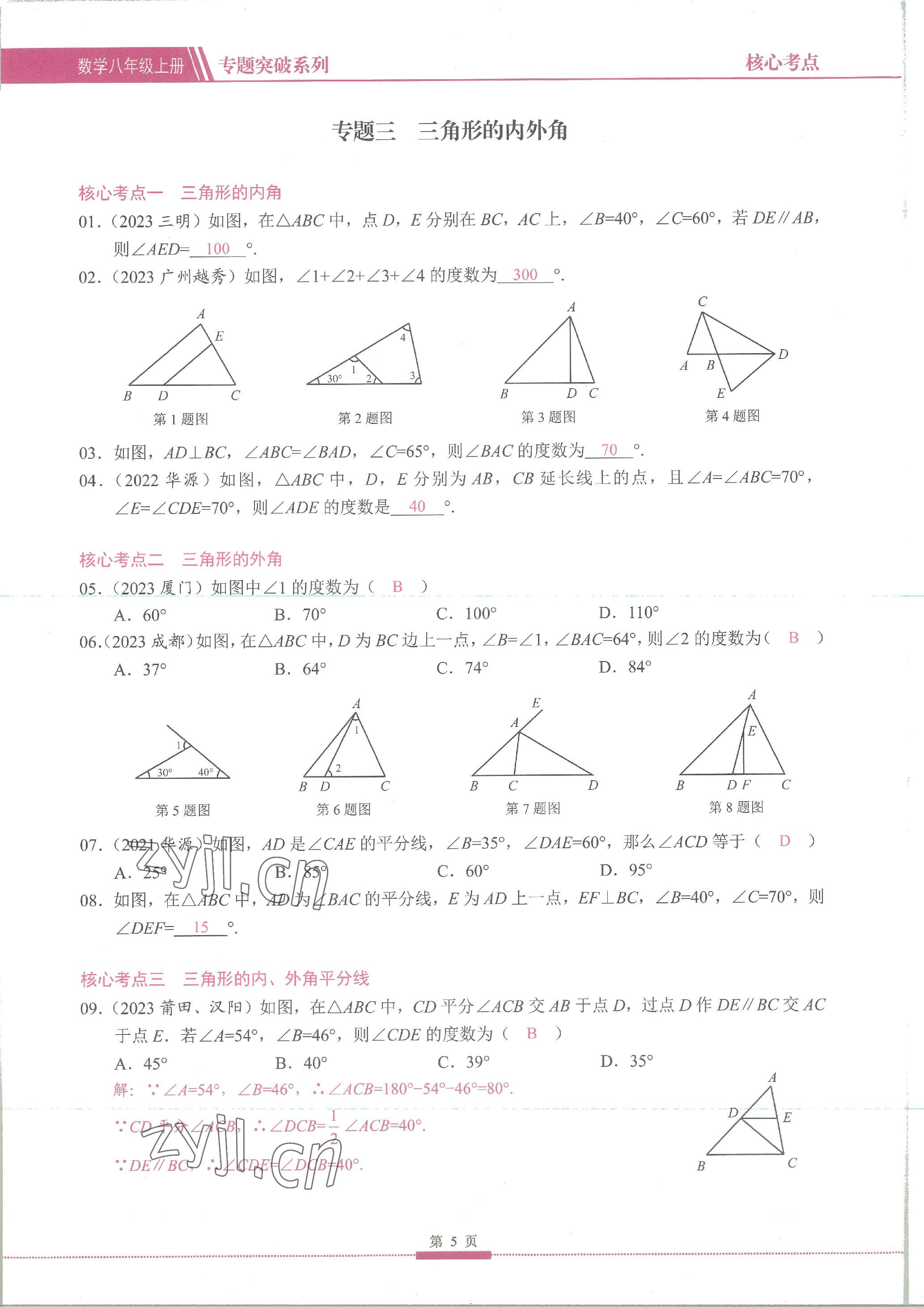 2023年名校學典核心考點延邊大學出版社八年級數學上冊人教版 參考答案第5頁