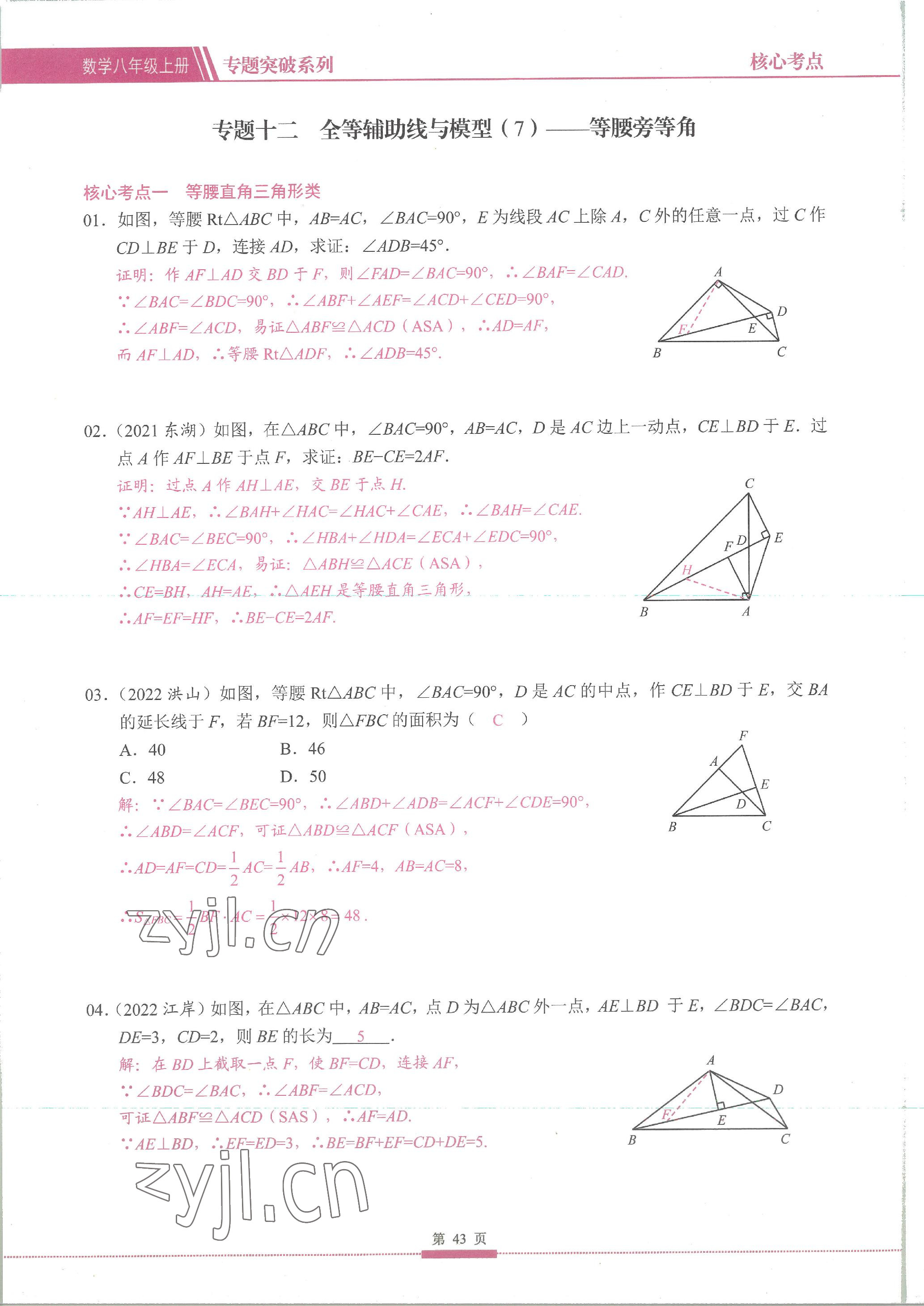 2023年名校學典核心考點延邊大學出版社八年級數學上冊人教版 參考答案第43頁