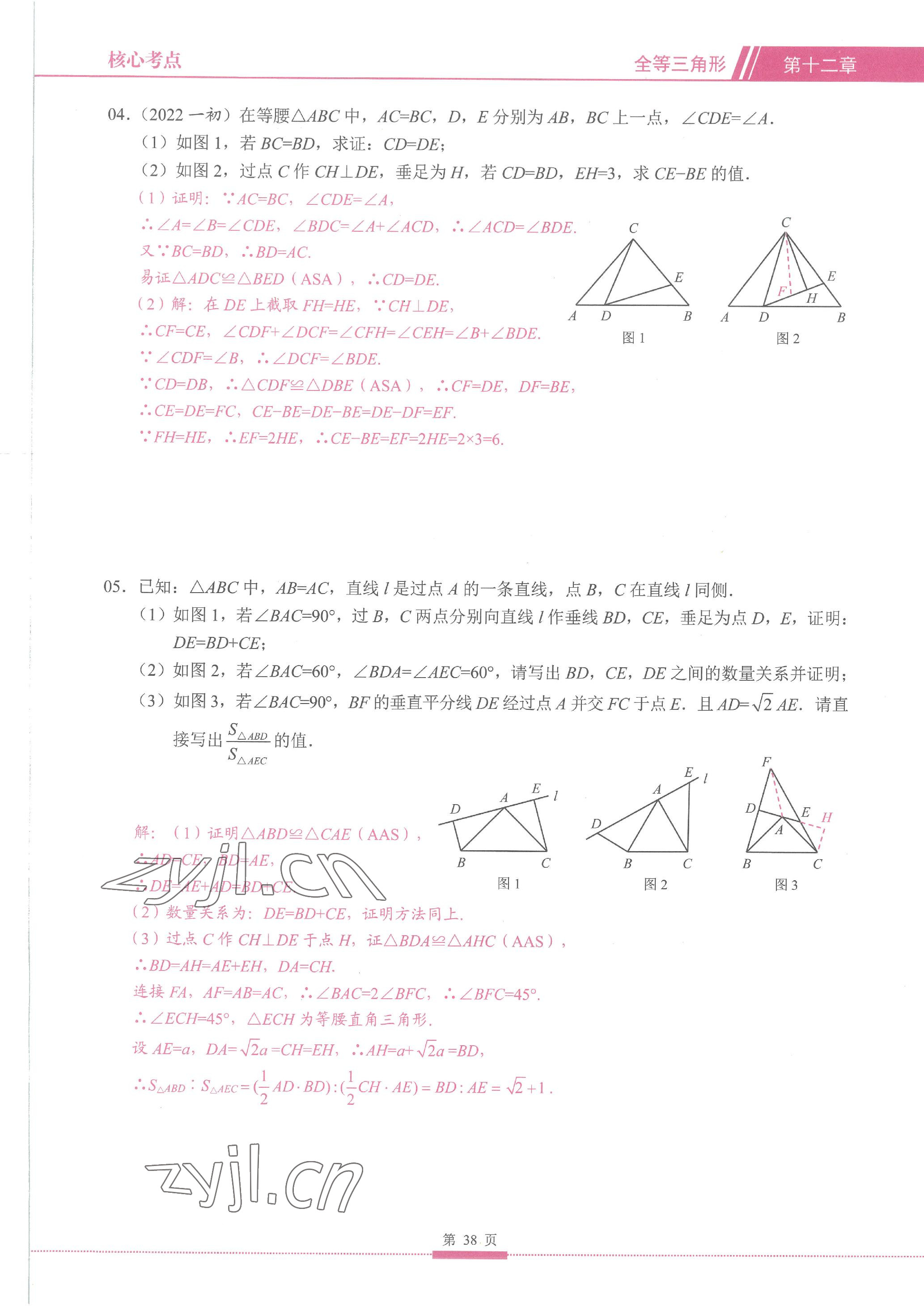 2023年名校學典核心考點延邊大學出版社八年級數學上冊人教版 參考答案第38頁