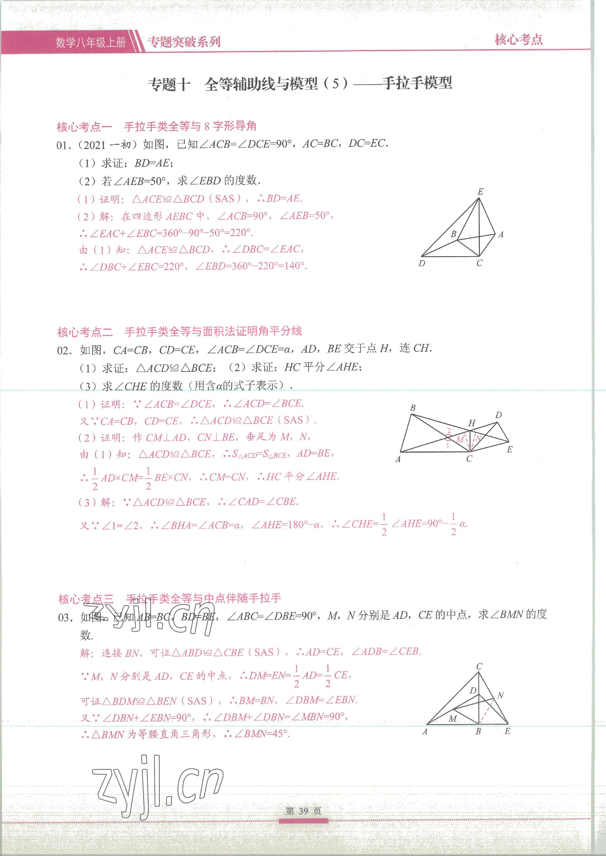 2023年名校學典核心考點延邊大學出版社八年級數學上冊人教版 參考答案第39頁
