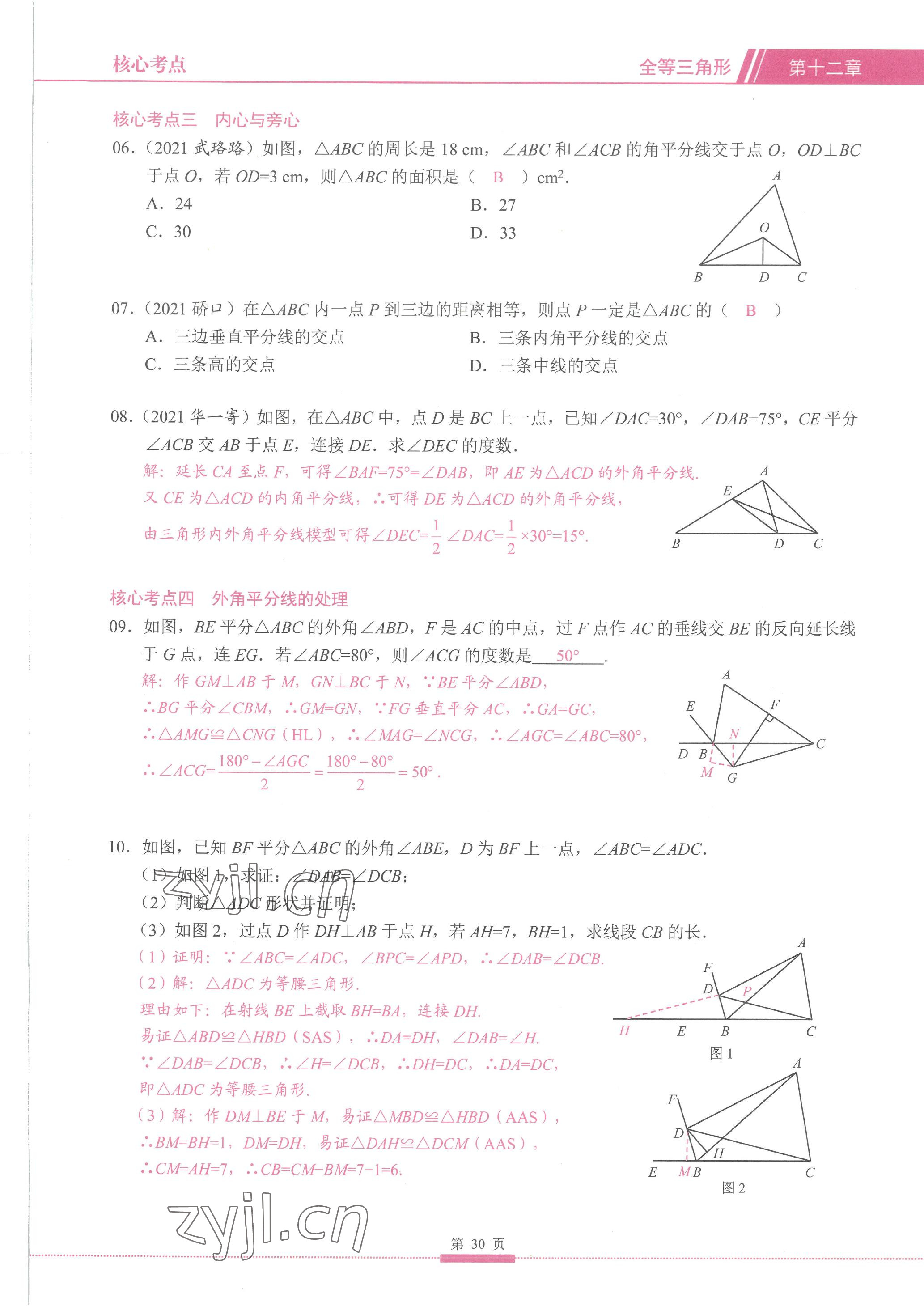 2023年名校學典核心考點延邊大學出版社八年級數學上冊人教版 參考答案第30頁