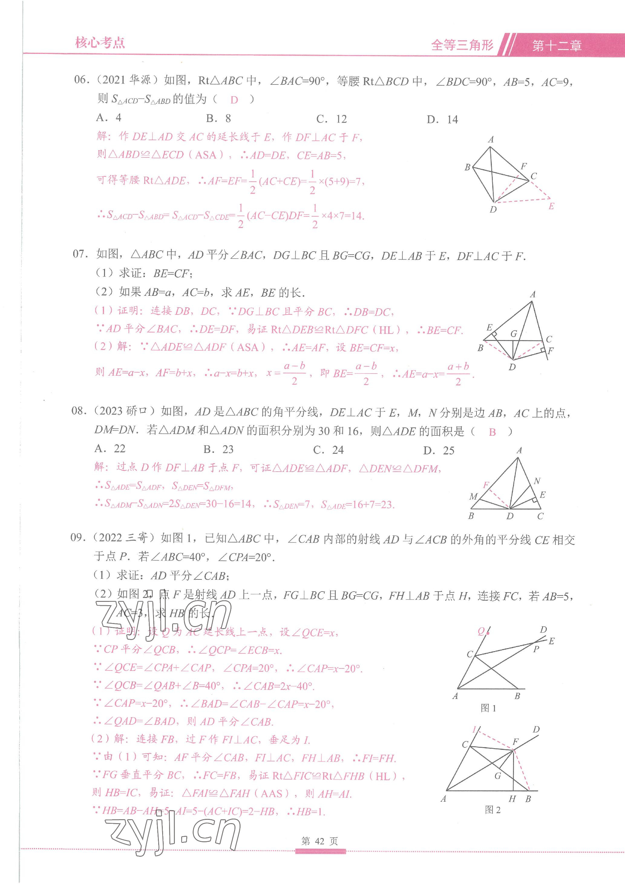 2023年名校學典核心考點延邊大學出版社八年級數學上冊人教版 參考答案第42頁