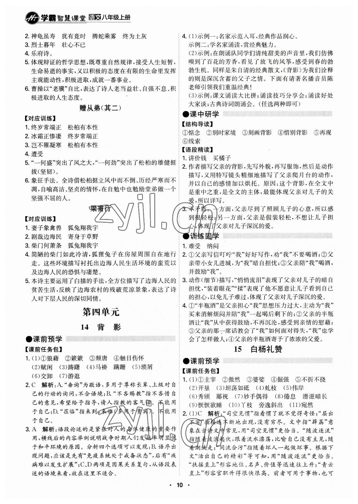 2023年學(xué)霸智慧課堂八年級(jí)語(yǔ)文上冊(cè)人教版 第10頁(yè)