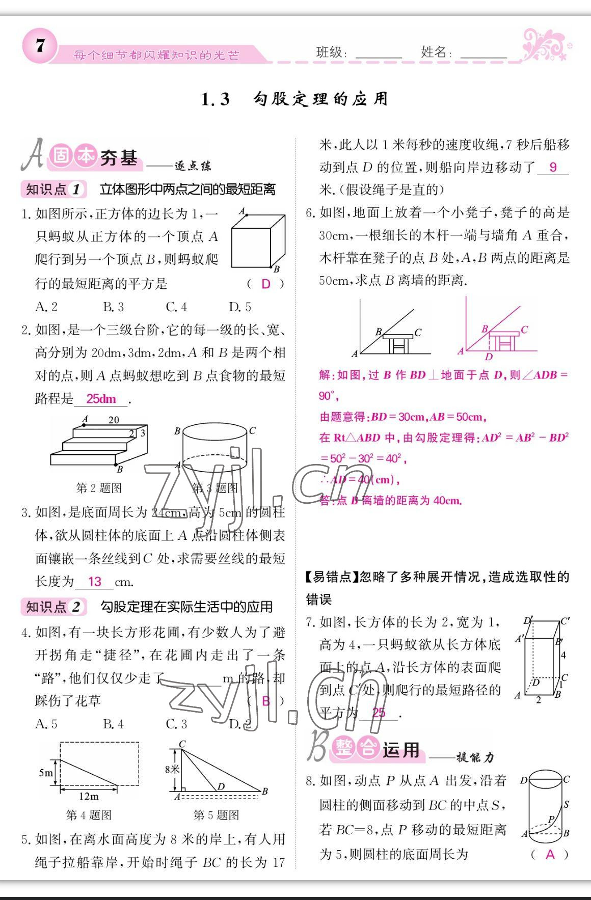 2023年課堂點(diǎn)睛八年級(jí)數(shù)學(xué)上冊(cè)北師大版寧夏專版 第7頁