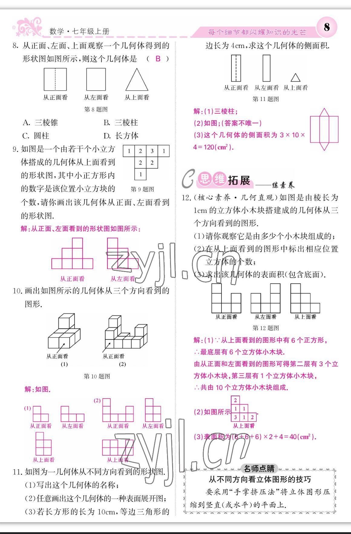 2023年課堂點睛七年級數(shù)學上冊北師大版寧夏專版 參考答案第8頁