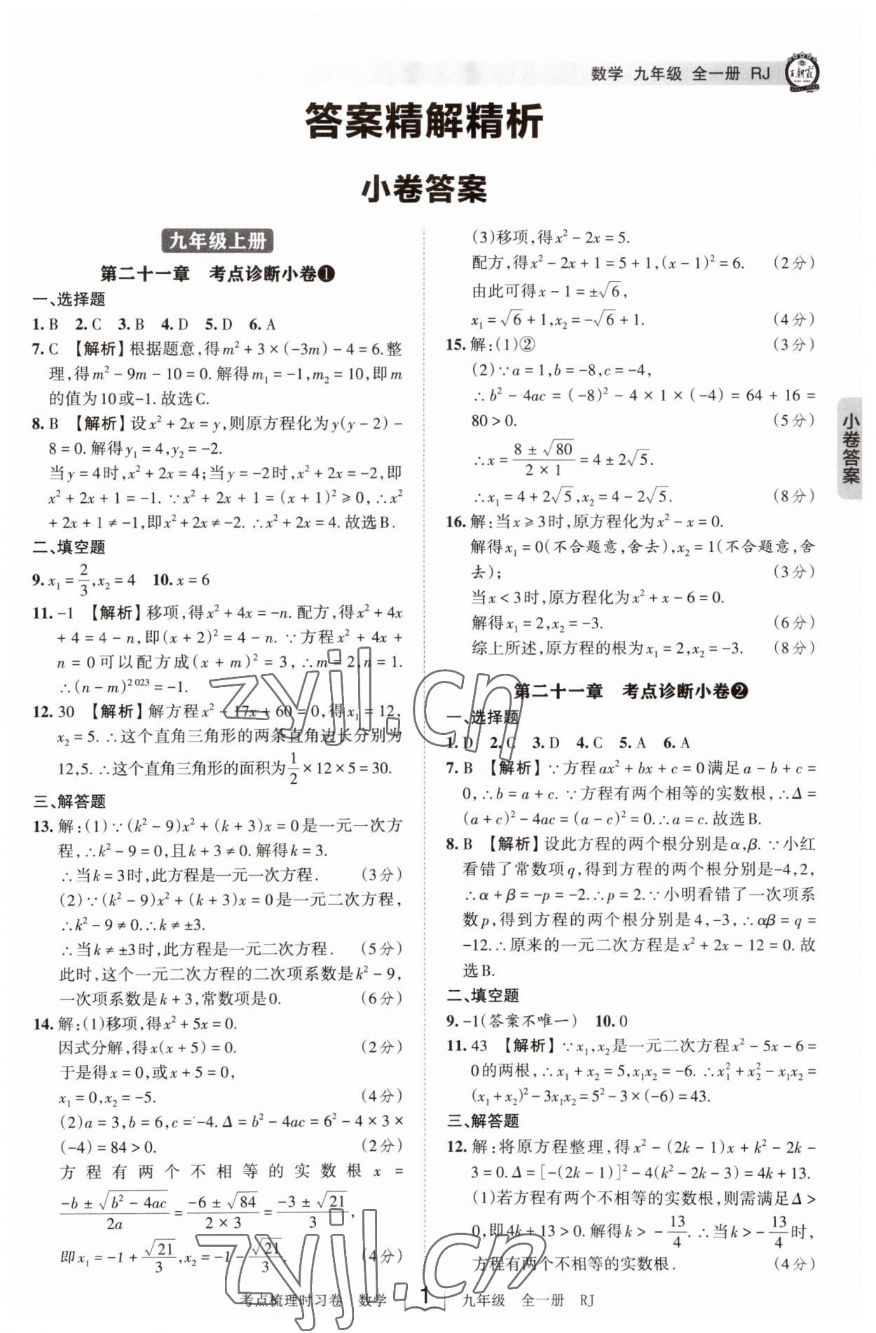 2023年王朝霞考点梳理时习卷九年级数学全一册人教版 第1页