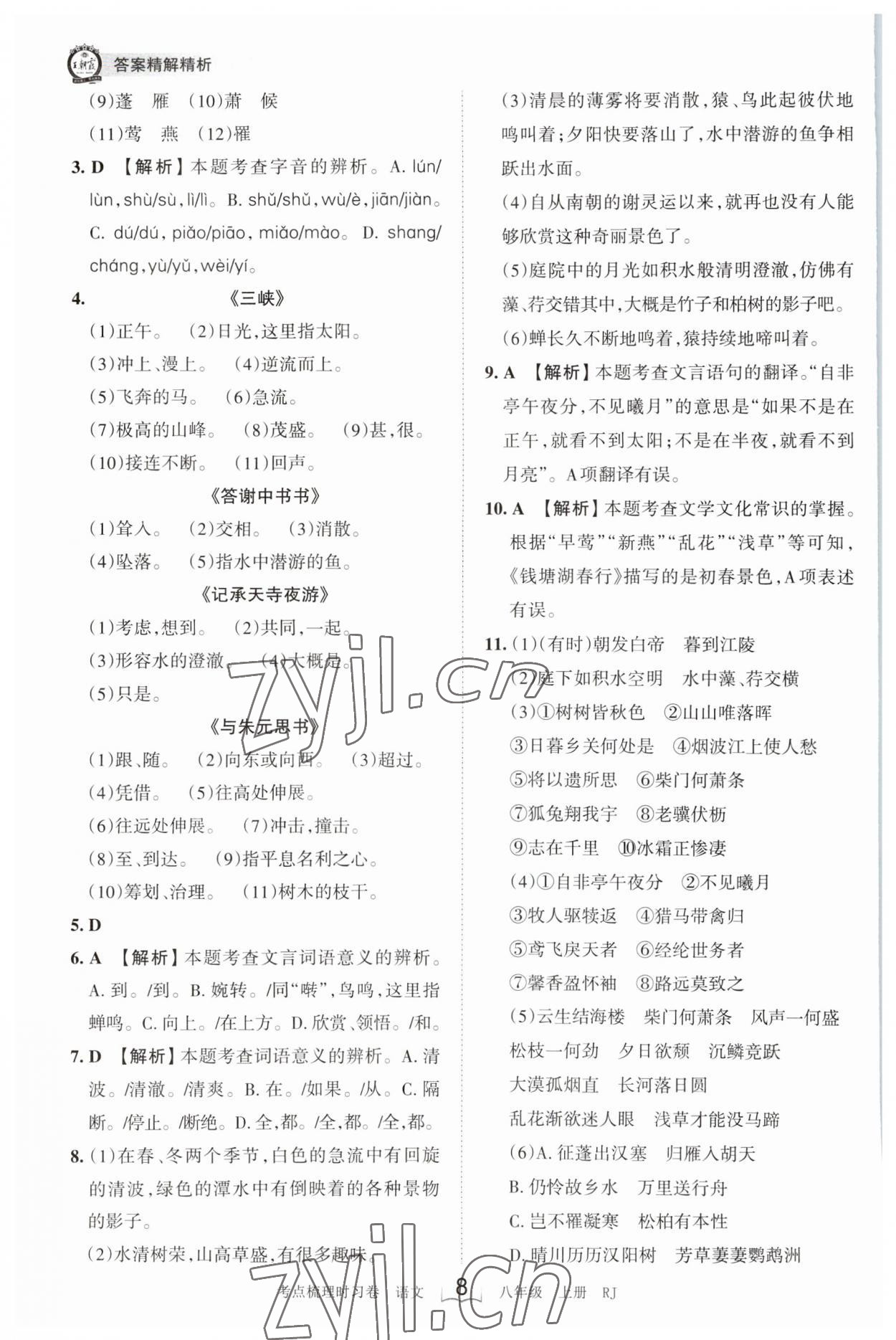 2023年王朝霞考点梳理时习卷八年级语文上册人教版 第8页