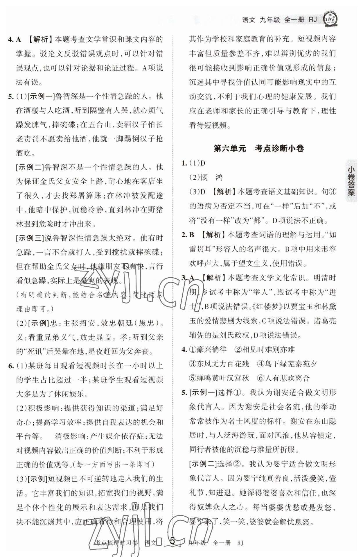 2023年王朝霞考点梳理时习卷九年级语文全一册人教版 第5页