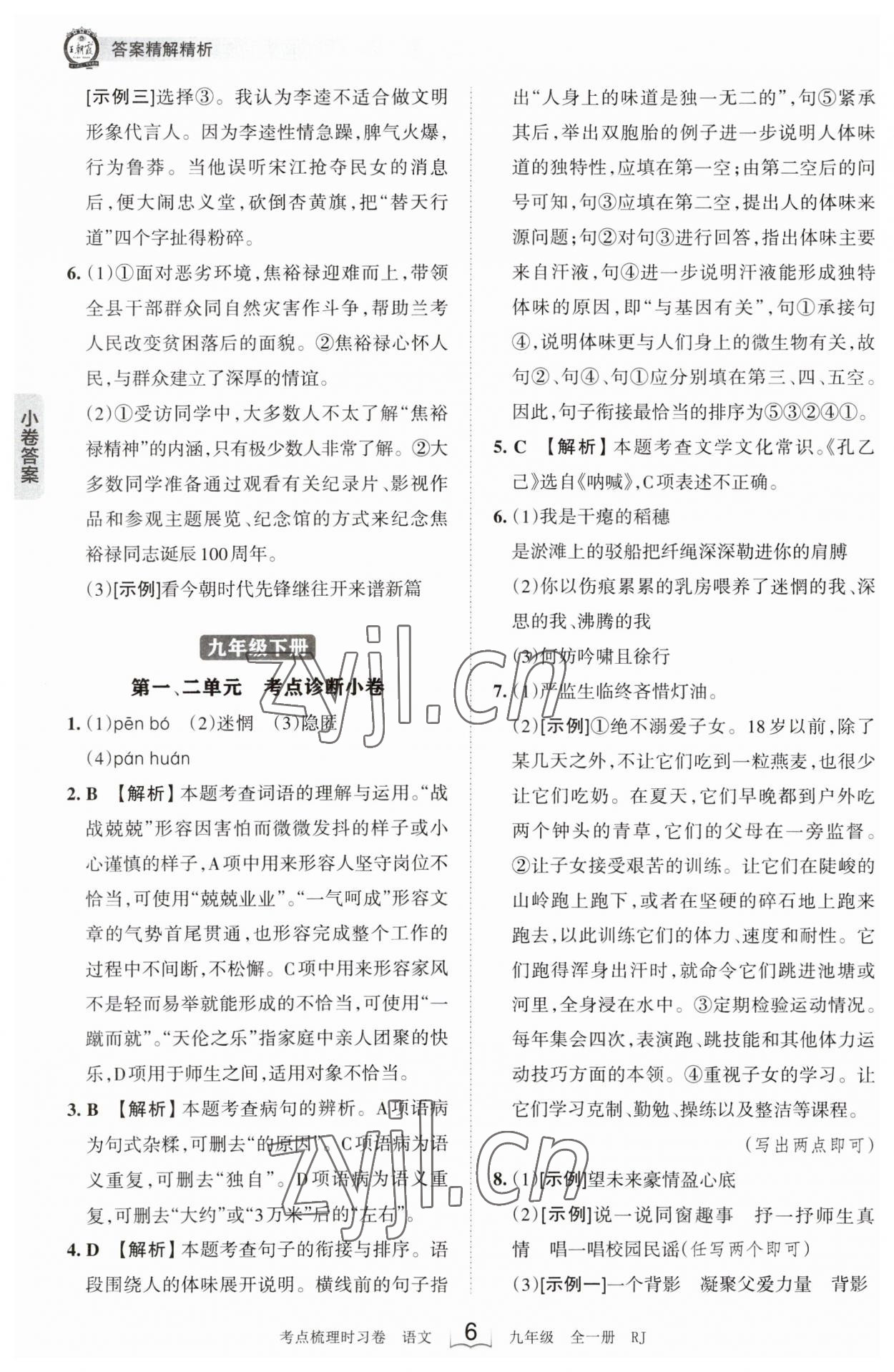 2023年王朝霞考點梳理時習卷九年級語文全一冊人教版 第6頁