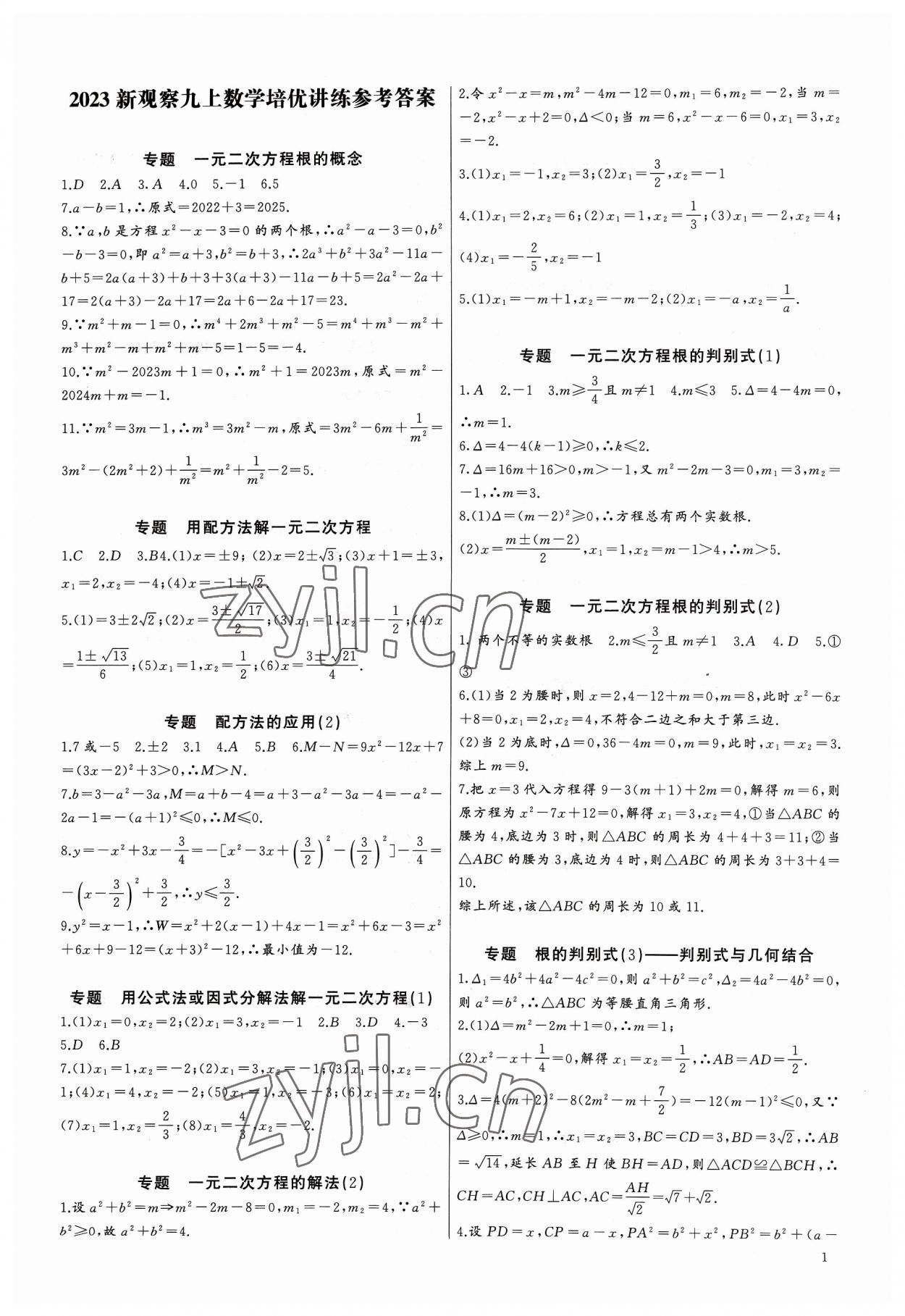 2023年新课堂新观察培优讲练九年级数学全一册人教版 第1页