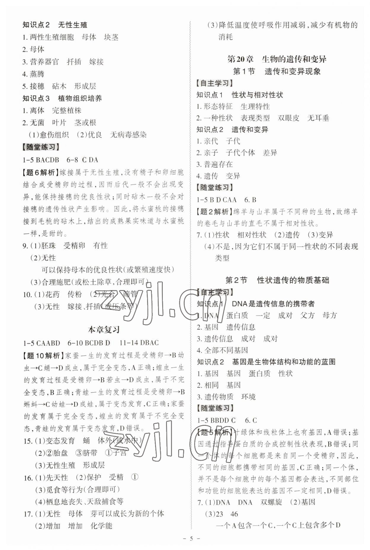 2023年同步?jīng)_刺八年級生物全一冊北師大版 參考答案第5頁