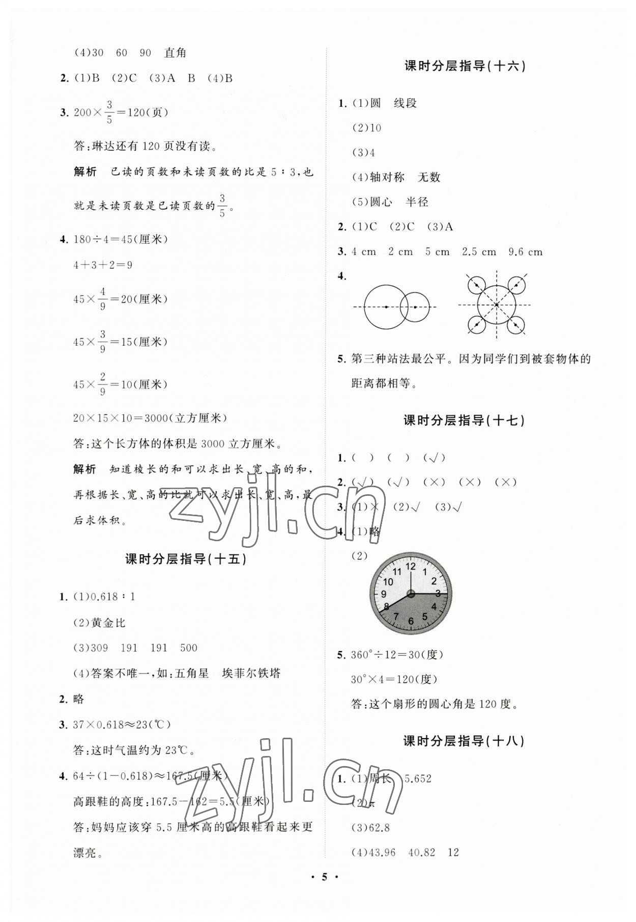 2023年同步練習(xí)冊(cè)分層指導(dǎo)六年級(jí)數(shù)學(xué)上冊(cè)青島版 參考答案第5頁(yè)