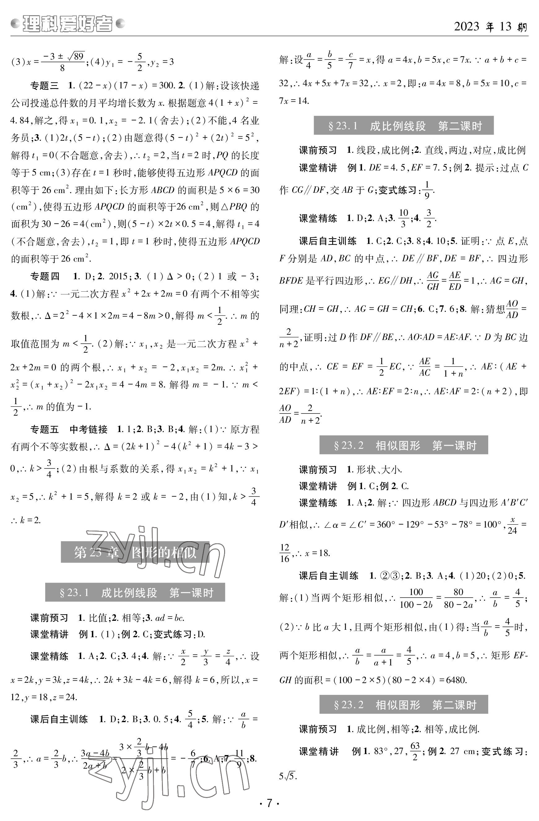 2023年理科愛好者九年級數(shù)學(xué)全一冊華師大版 參考答案第6頁