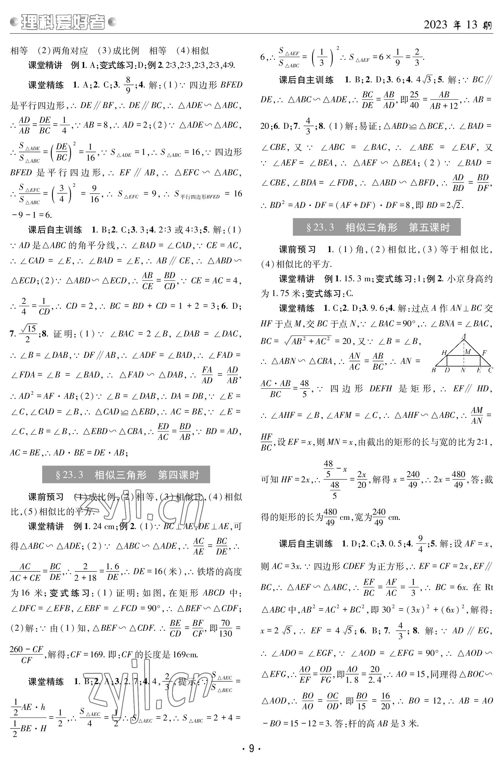 2023年理科爱好者九年级数学全一册华师大版 参考答案第8页