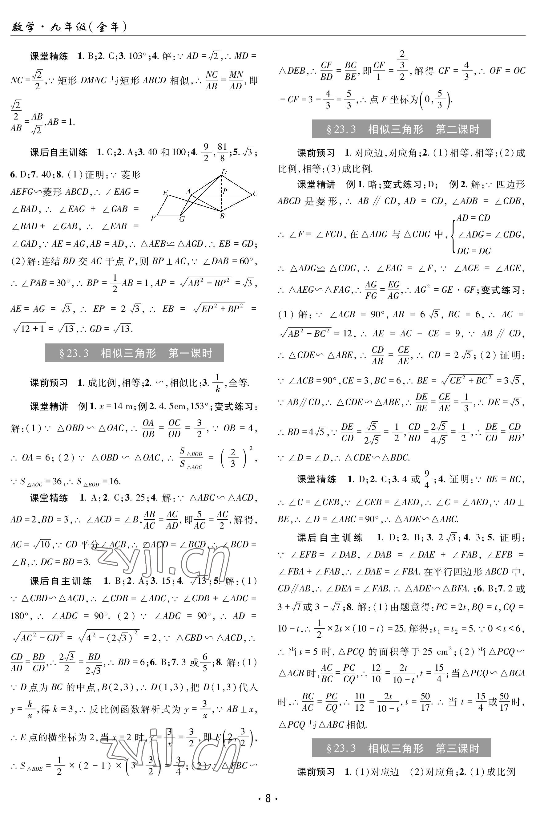 2023年理科愛好者九年級數(shù)學(xué)全一冊華師大版 參考答案第7頁