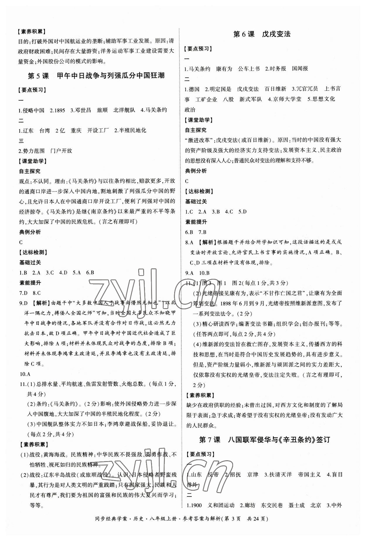 2023年同步經(jīng)典學(xué)案八年級(jí)歷史上冊(cè)人教版 第3頁(yè)