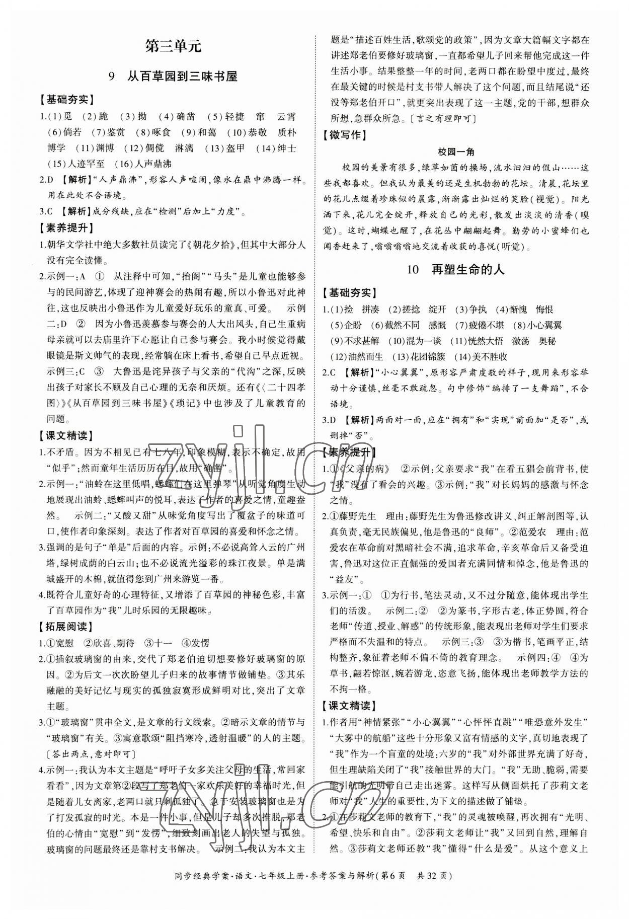 2023年同步經(jīng)典學(xué)案七年級(jí)語文上冊(cè)人教版 第6頁