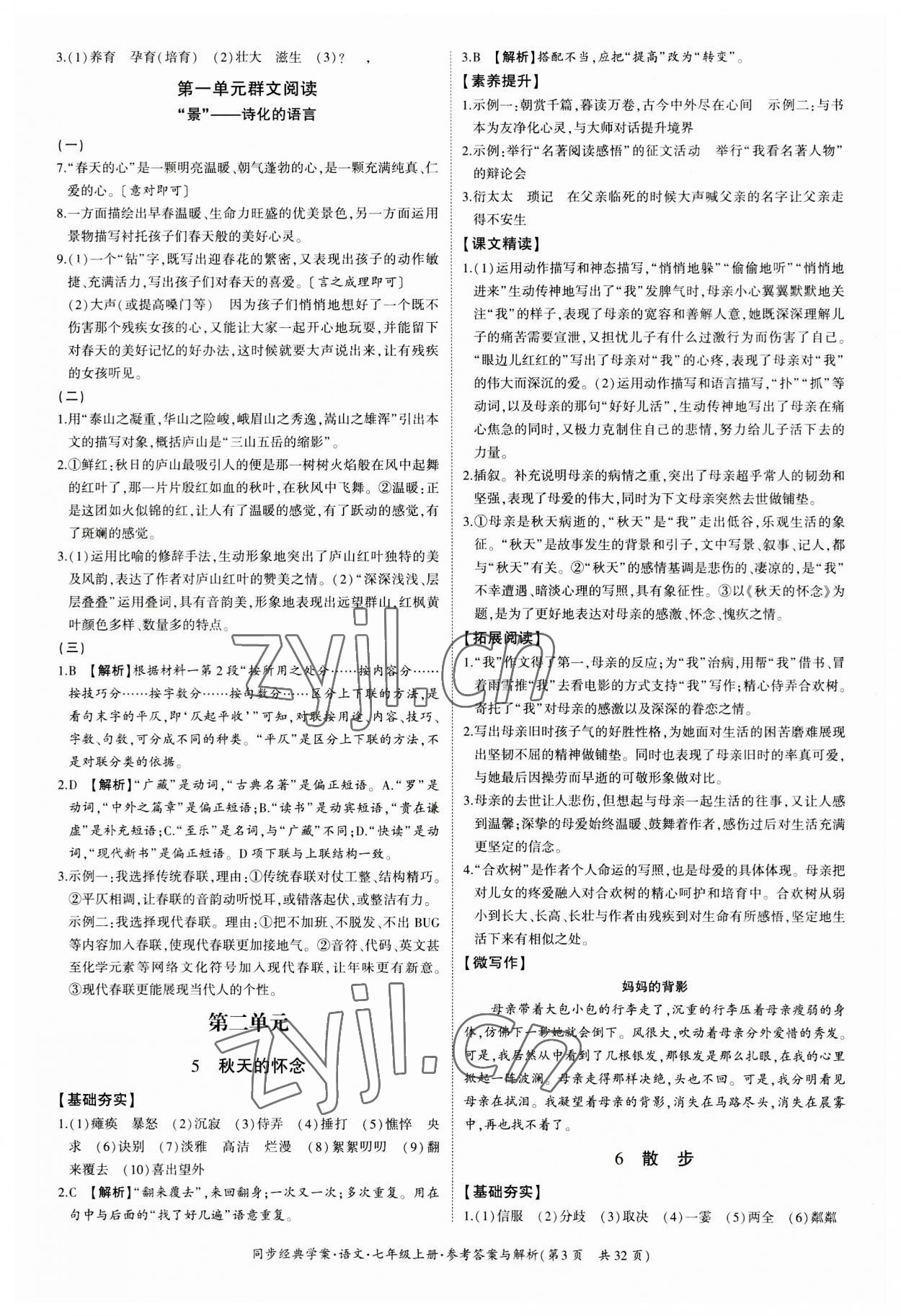 2023年同步經(jīng)典學(xué)案七年級(jí)語文上冊(cè)人教版 第3頁