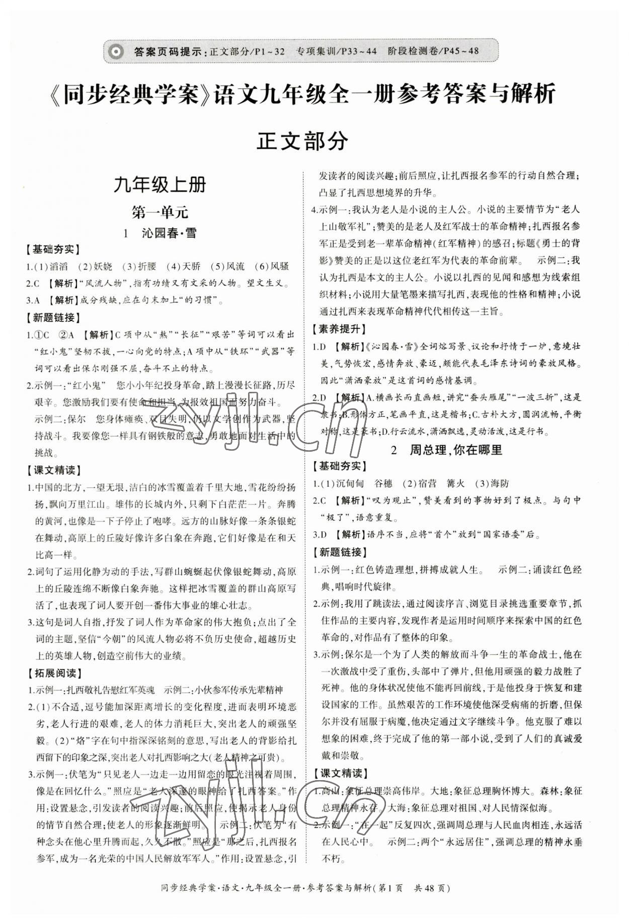 2023年同步經(jīng)典學(xué)案九年級(jí)語(yǔ)文全一冊(cè)人教版 第1頁(yè)