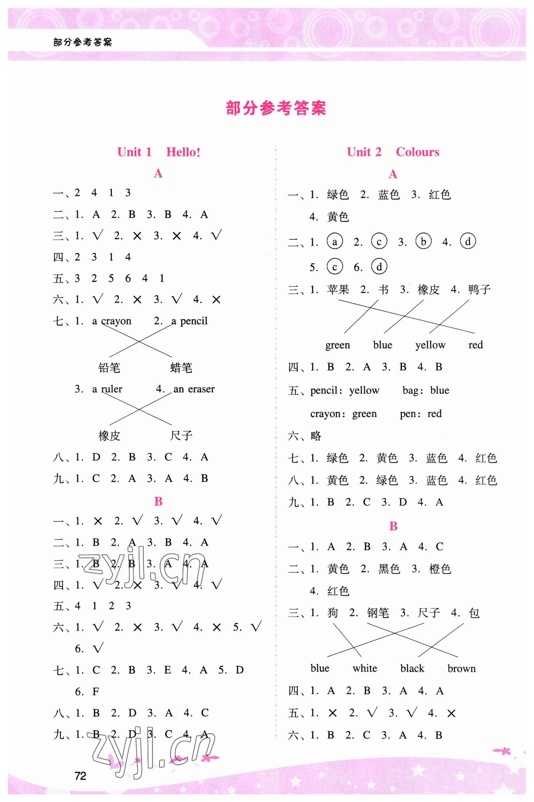 2023年新課程學(xué)習(xí)輔導(dǎo)三年級(jí)英語上冊(cè)人教版 參考答案第1頁