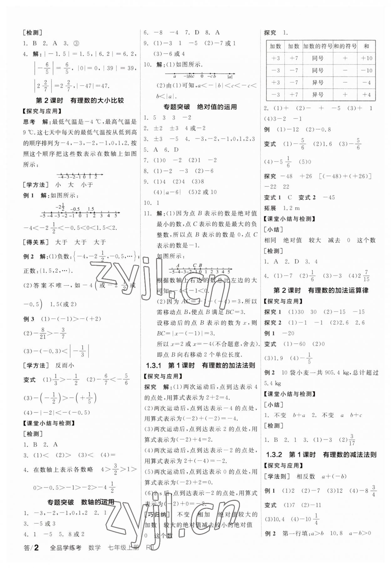 2023年全品學練考七年級數(shù)學上冊人教版廣東專版 第2頁