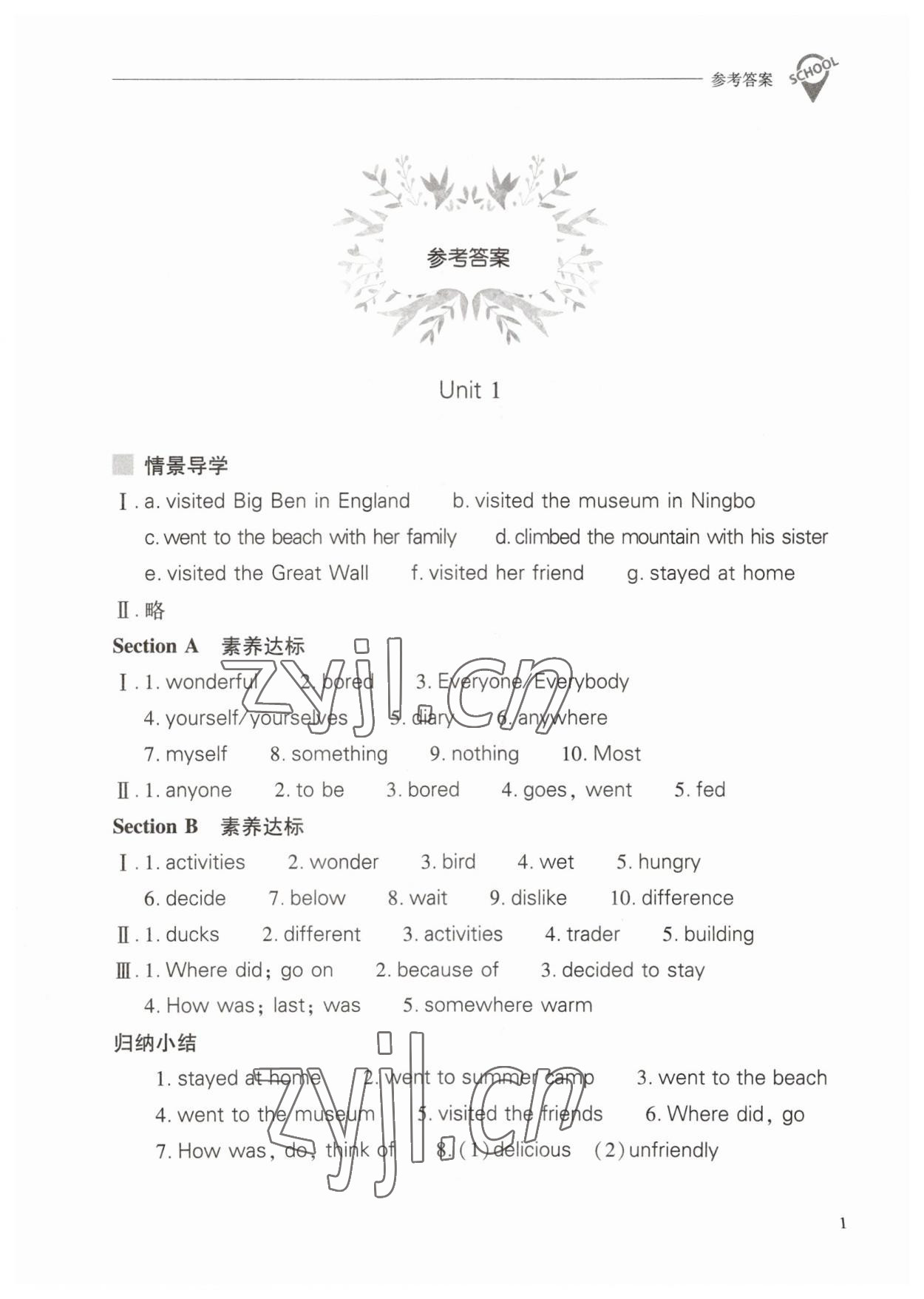 2023年新課程問題解決導(dǎo)學(xué)方案八年級(jí)英語上冊(cè)人教版 參考答案第1頁