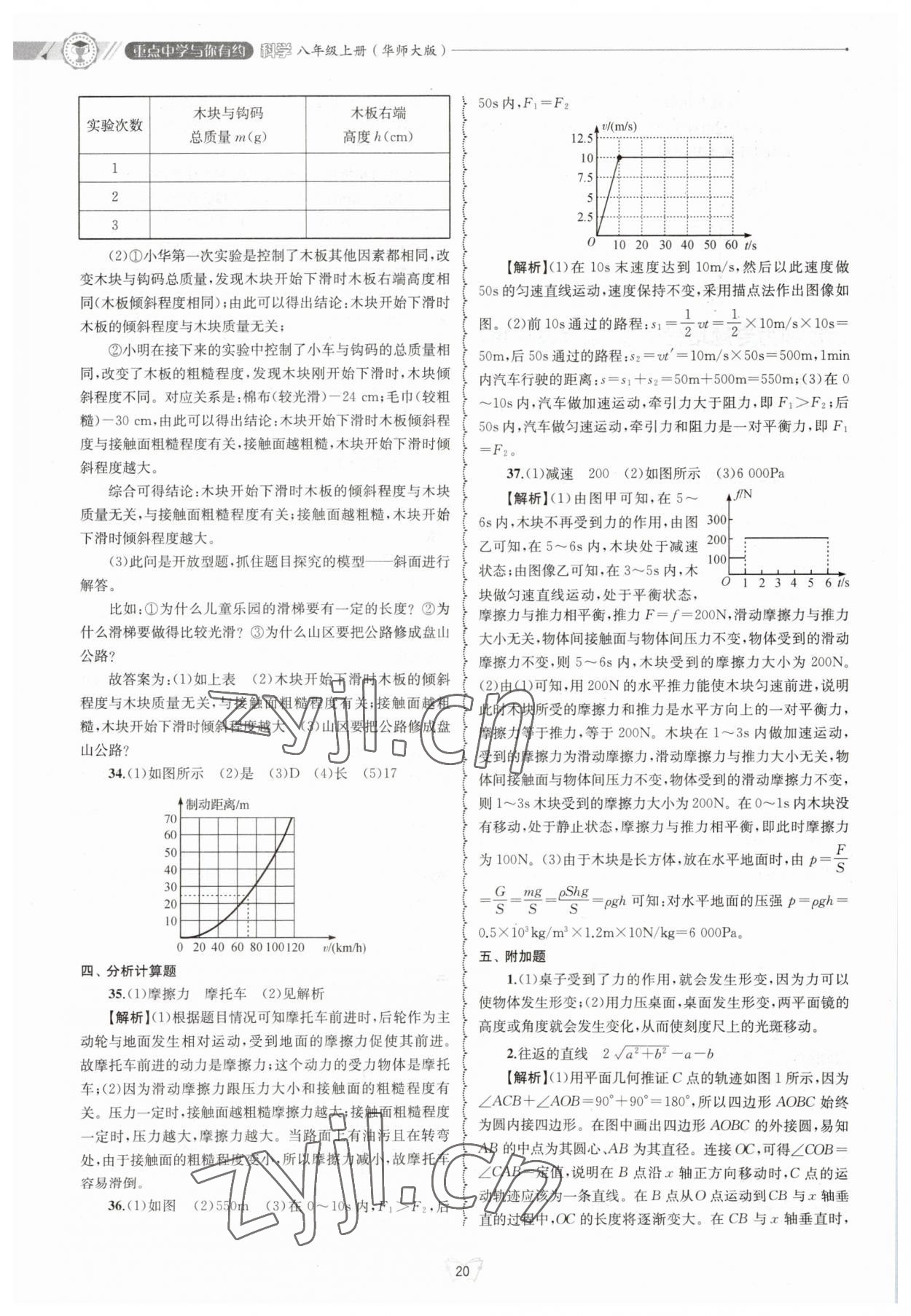 2023年重点中学与你有约八年级科学上册华师大版 参考答案第20页