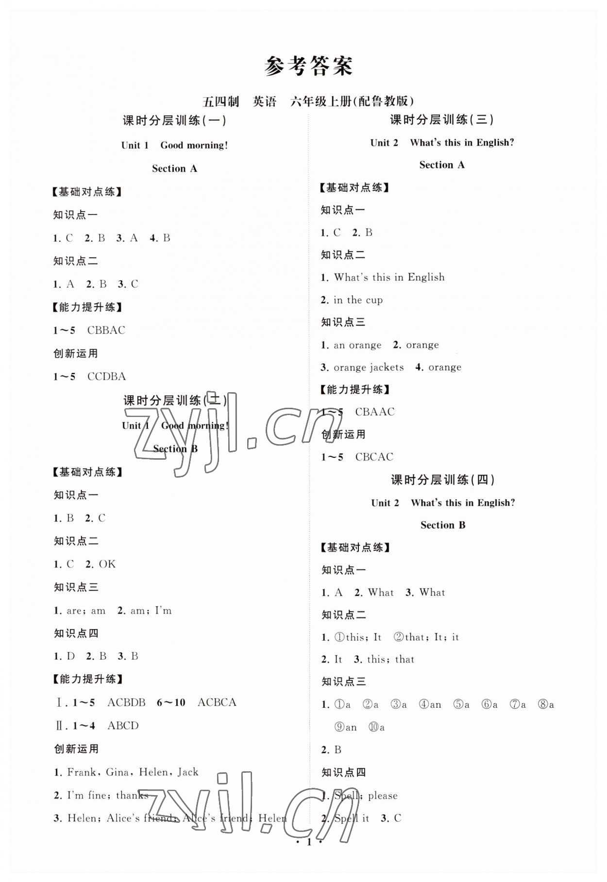 2023年同步練習(xí)冊(cè)分層卷六年級(jí)英語(yǔ)上冊(cè)魯教版54制 第1頁(yè)