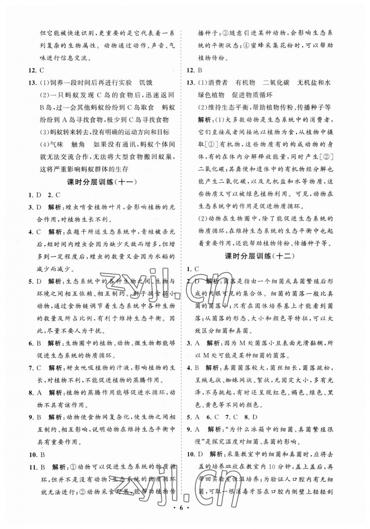 2023年同步練習(xí)冊(cè)分層卷八年級(jí)生物上冊(cè)人教版 參考答案第6頁