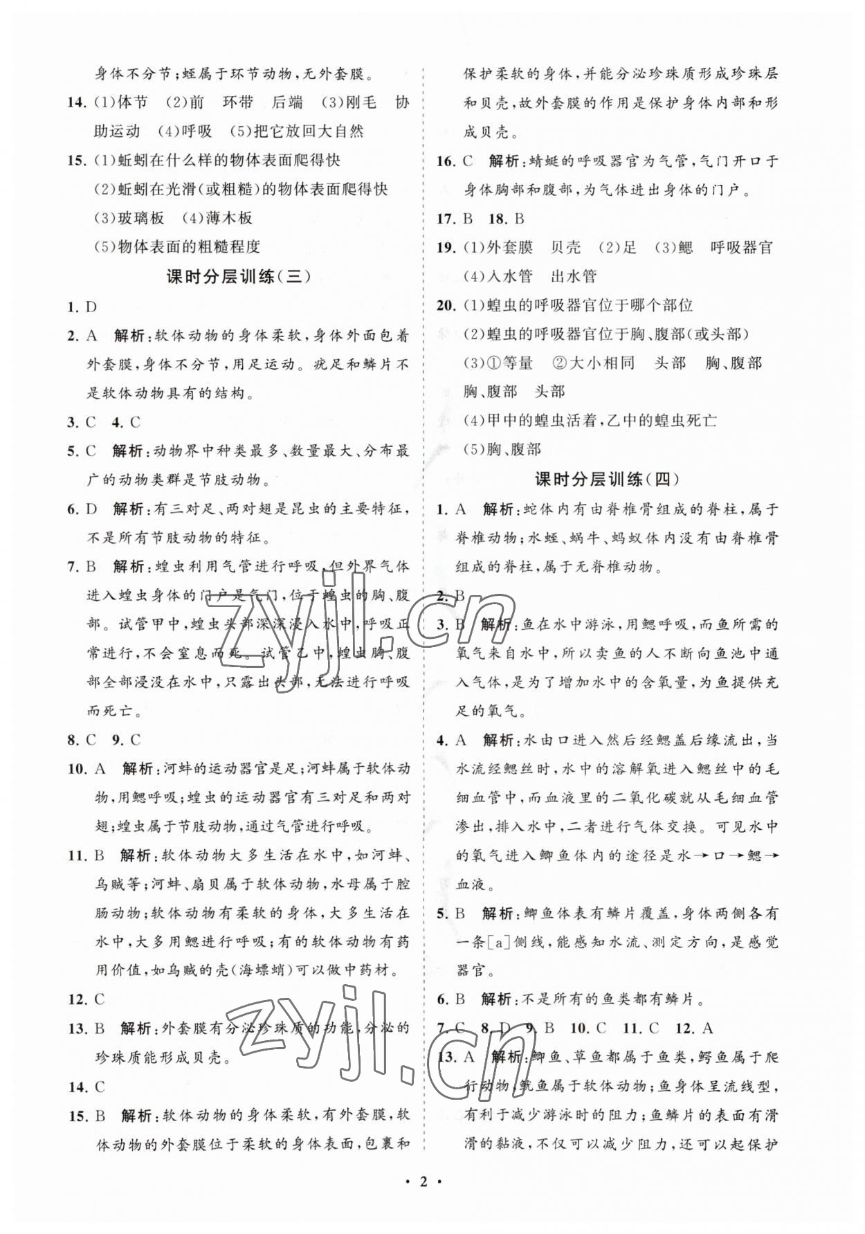 2023年同步練習(xí)冊(cè)分層卷八年級(jí)生物上冊(cè)人教版 參考答案第2頁(yè)