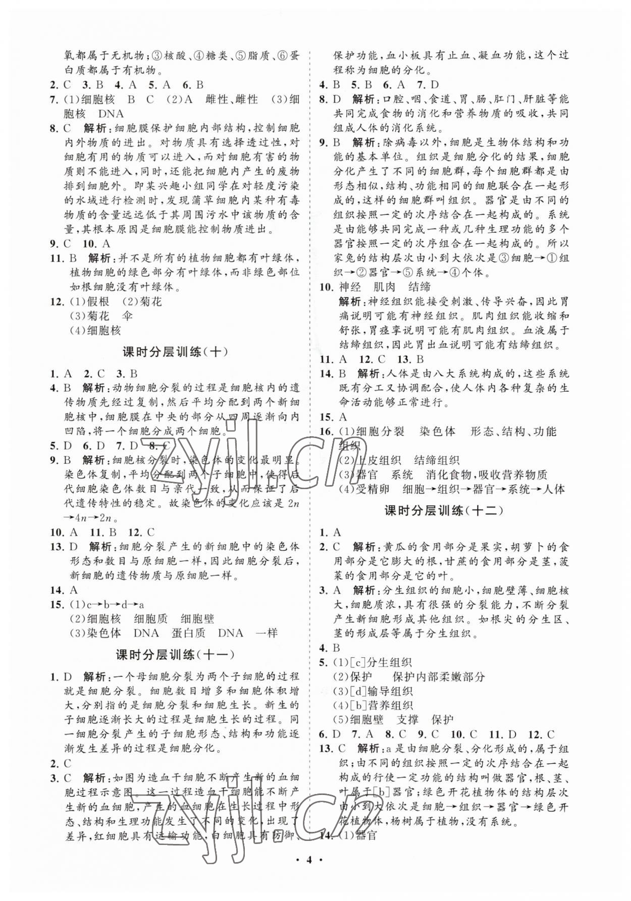 2023年初中同步練習(xí)冊分層卷七年級生物學(xué)上冊人教版 參考答案第4頁