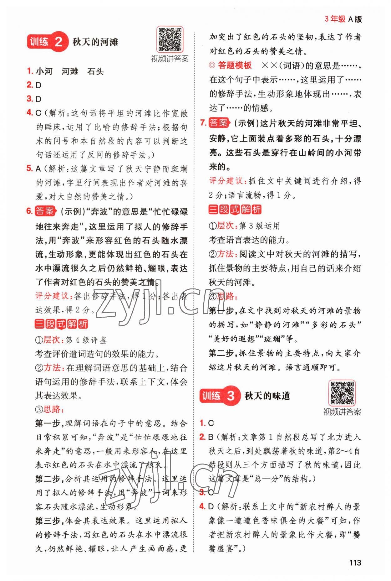 2023年一本閱讀能力訓(xùn)練100分小學(xué)語文三年級人教版A版福建專版 參考答案第6頁