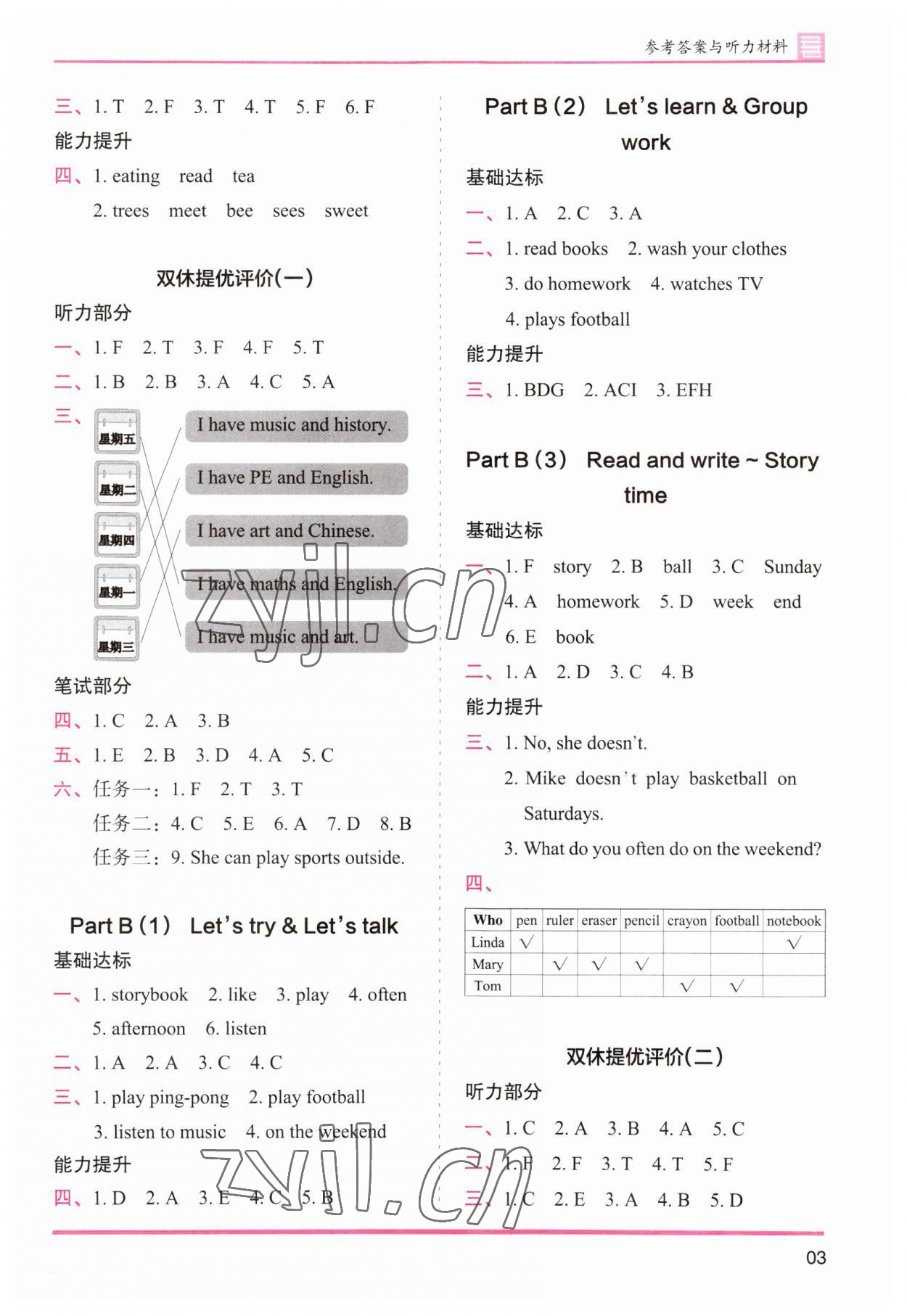 2023年木頭馬分層課課練五年級(jí)英語上冊(cè)人教版 參考答案第3頁