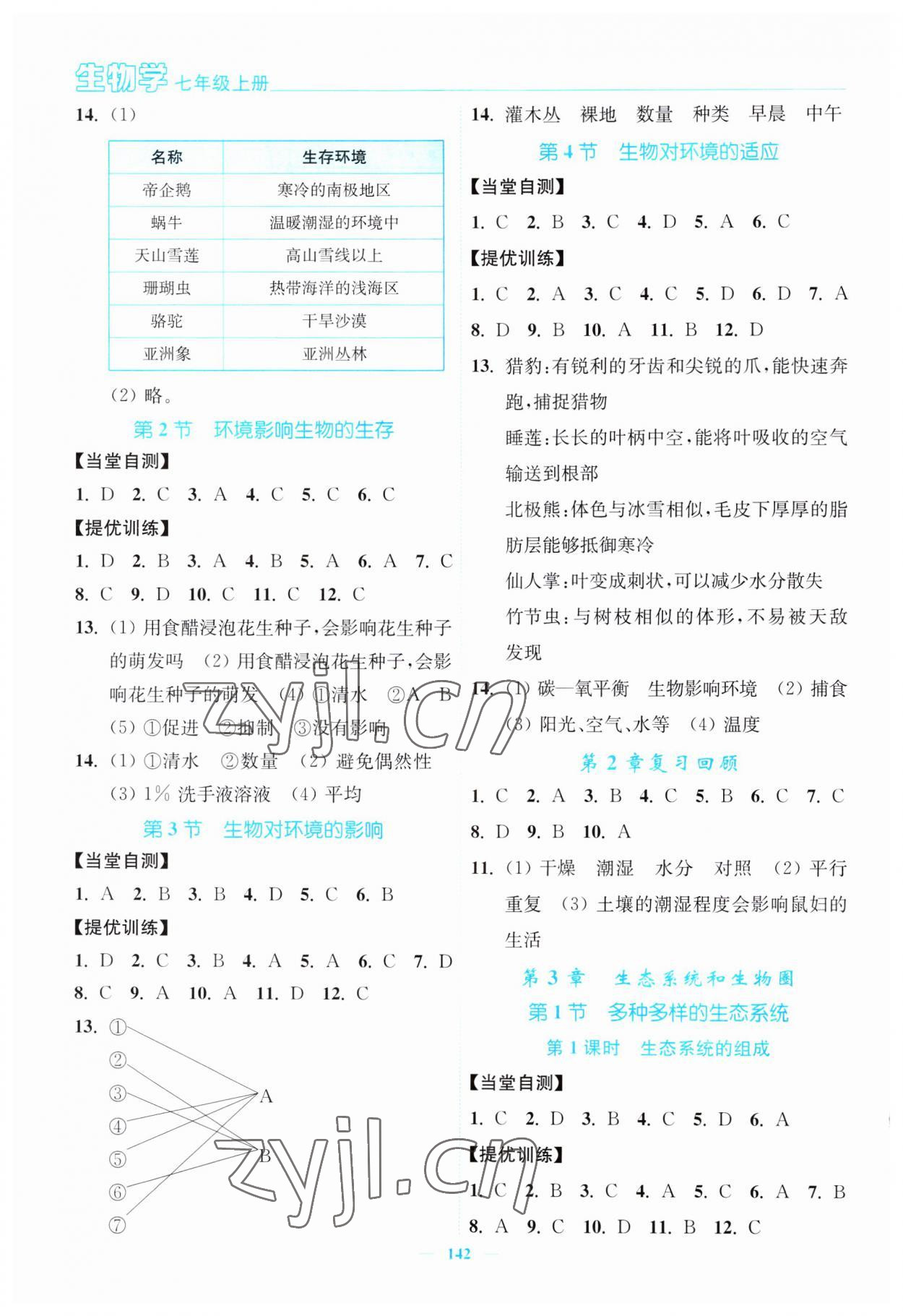 2023年南通小題課時(shí)作業(yè)本七年級(jí)生物上冊(cè)蘇科版 參考答案第2頁(yè)