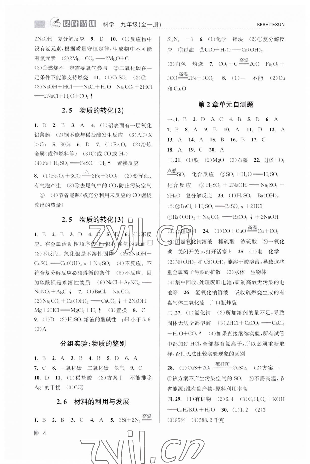 2023年浙江新課程三維目標(biāo)測評課時特訓(xùn)九年級科學(xué)全一冊浙教版 第4頁