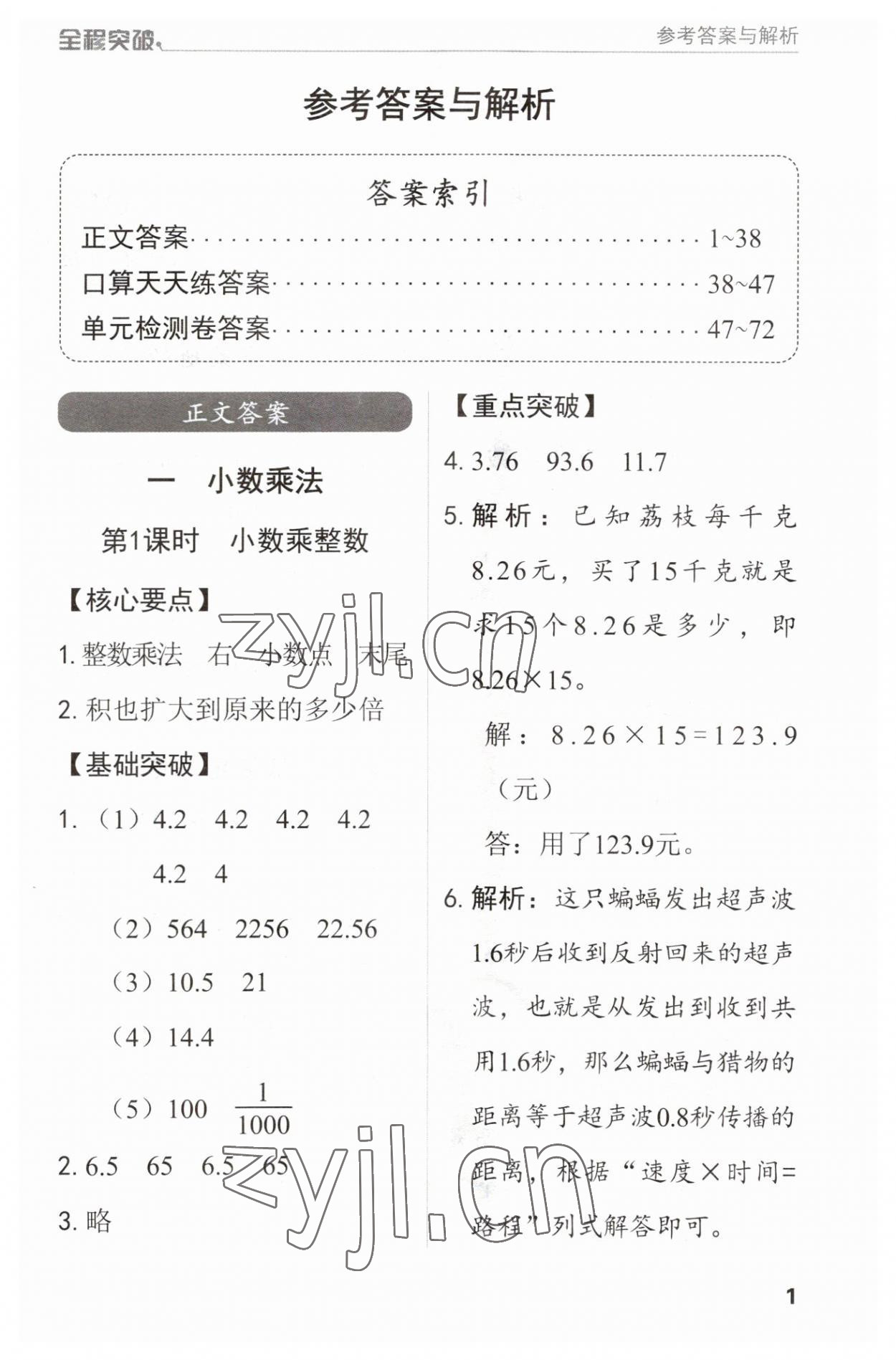 2023年全程突破五年級(jí)數(shù)學(xué)上冊(cè)人教版 第1頁