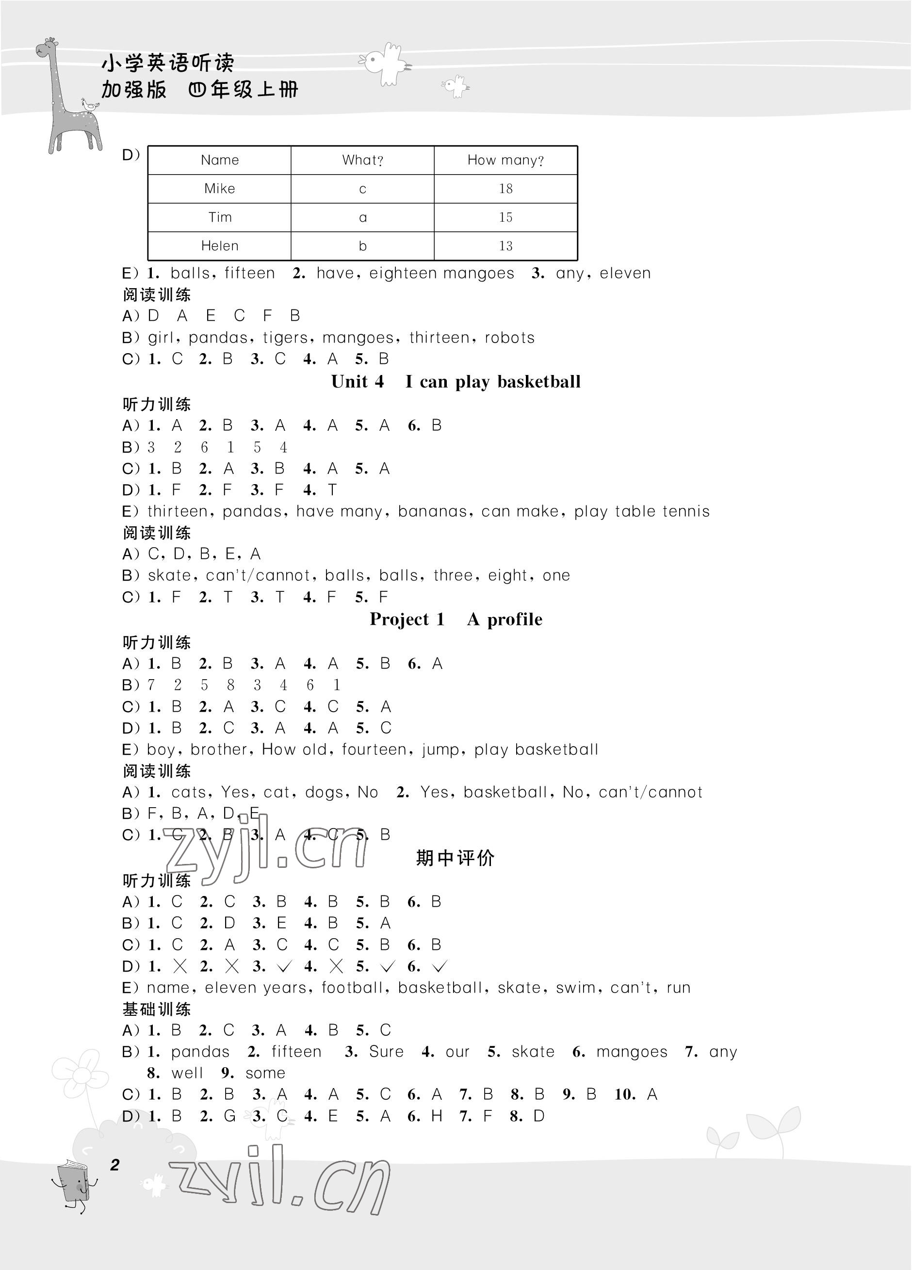 2023年聽讀教室小學英語聽讀四年級上冊譯林版加強版 參考答案第2頁