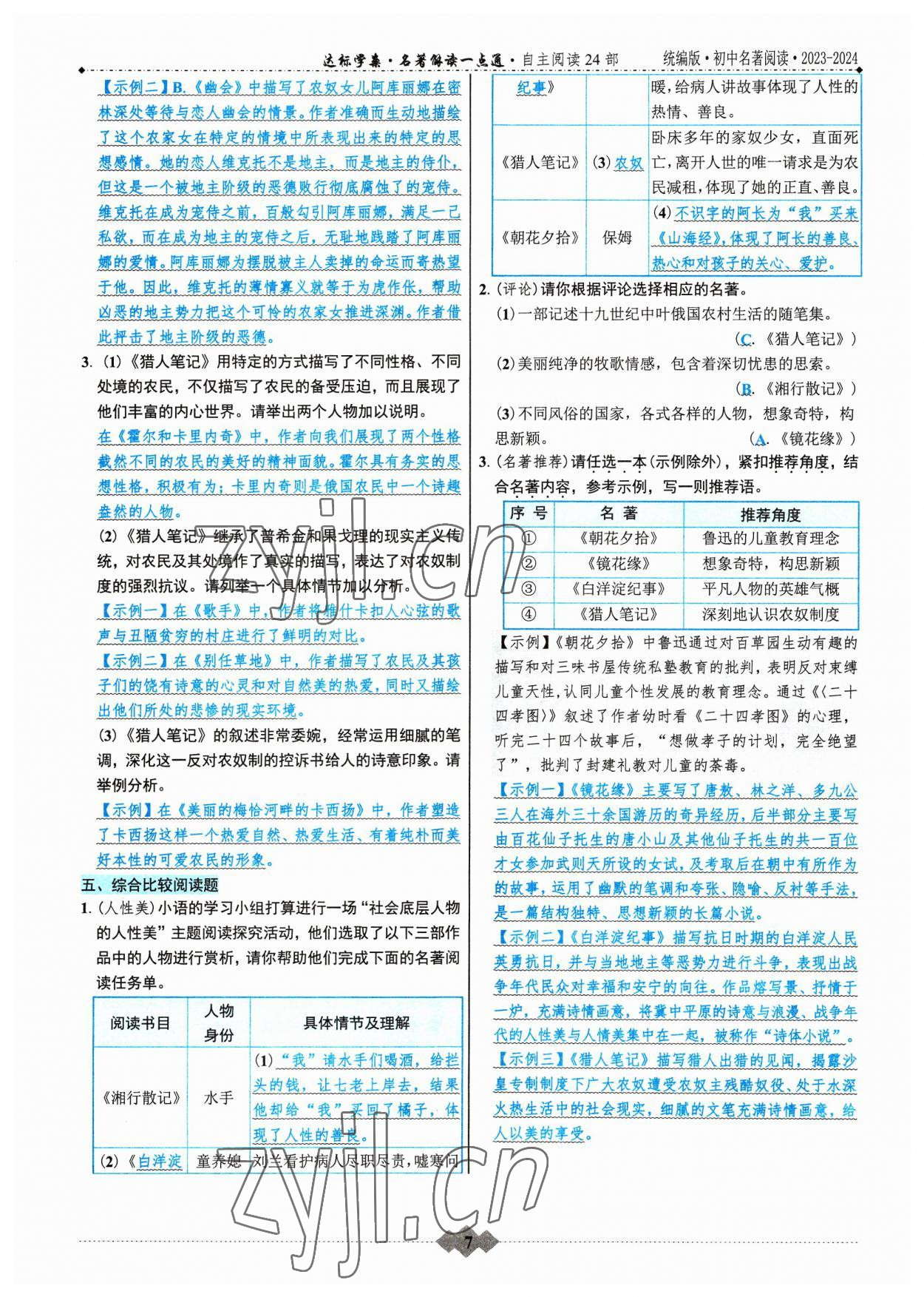 2023年達(dá)標(biāo)學(xué)案名著解讀一點(diǎn)通八年級(jí)語(yǔ)文上冊(cè)人教版 參考答案第6頁(yè)