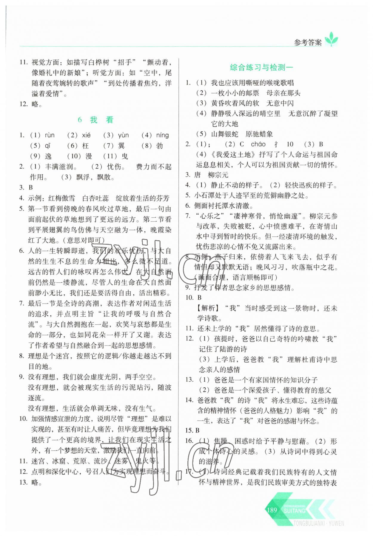 2023年随堂同步练习九年级语文上册人教版 参考答案第4页