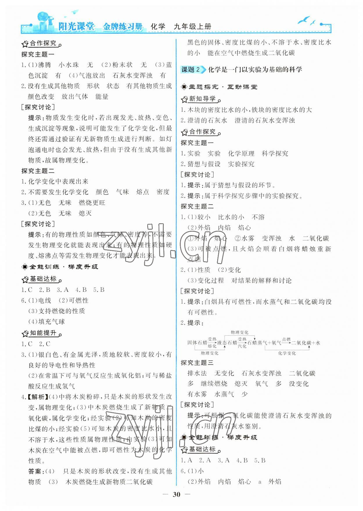 2023年阳光课堂金牌练习册九年级化学上册人教版 第2页